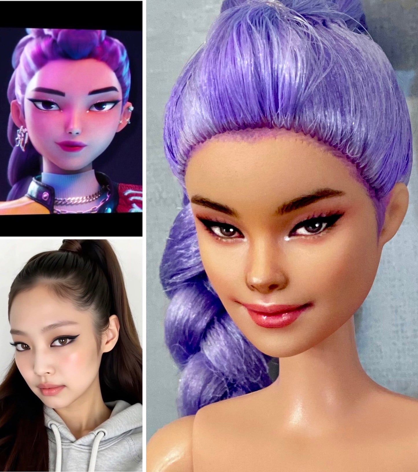OOAK 12" doll face repainted (Inspired from Kpop demon hunters)