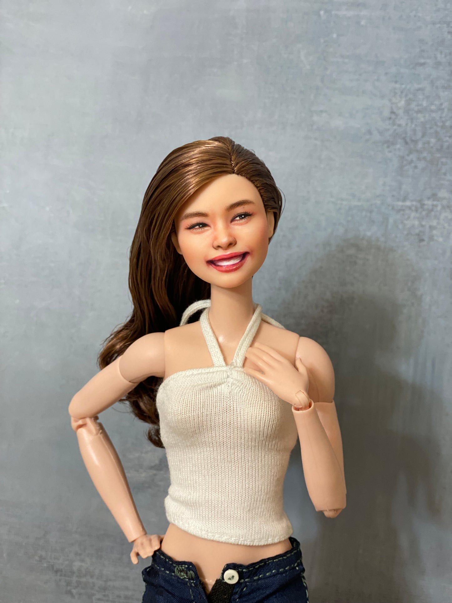 Cara de muñeca OOAK de 12" (30 cm) repintada con cuerpo de muñeca articulado