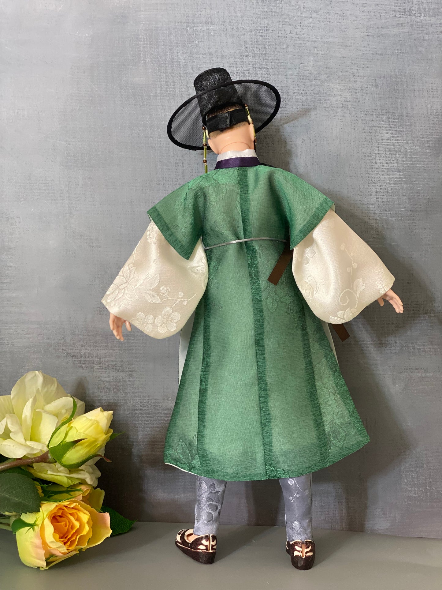 Doll Hanbok for 12" male doll - green outercoat set