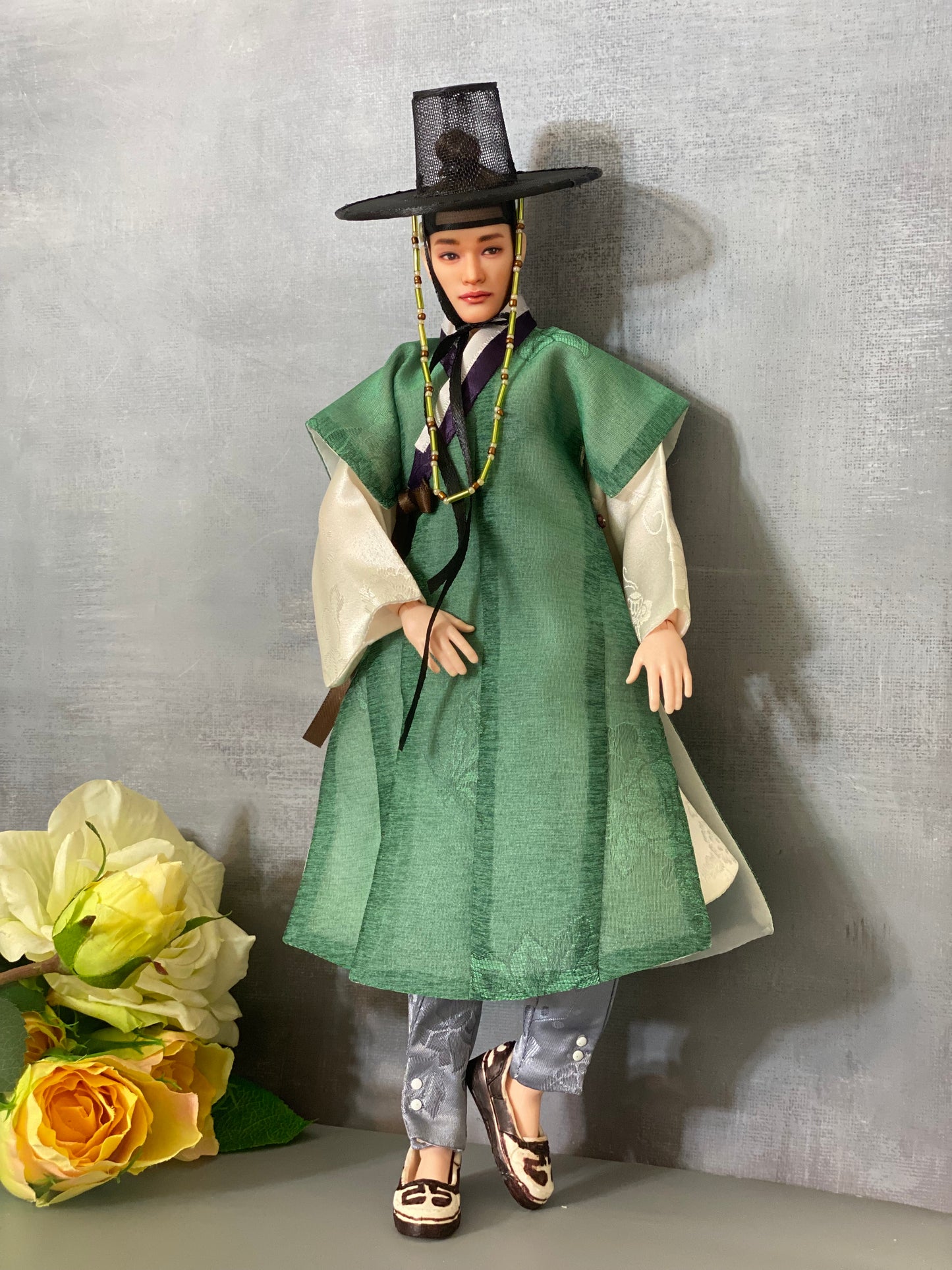 Doll Hanbok for 12" male doll - green outercoat set