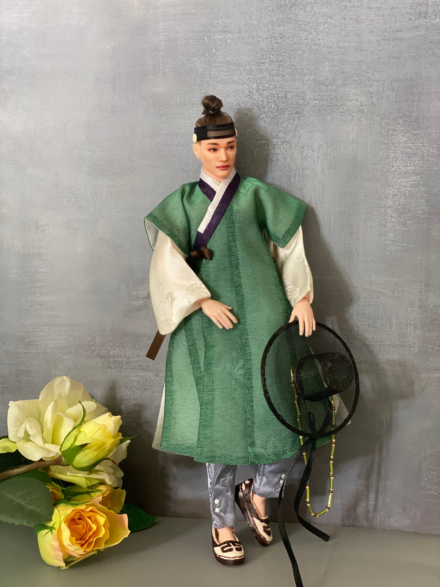 Doll Hanbok for 12" male doll - green outercoat set