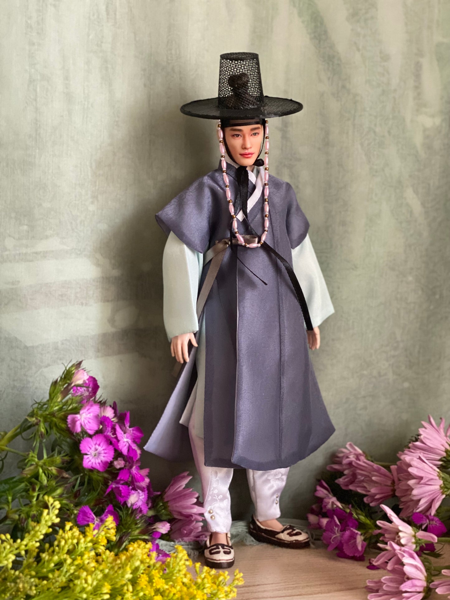 Doll Hanbok for 12" male doll - grey color outercoat