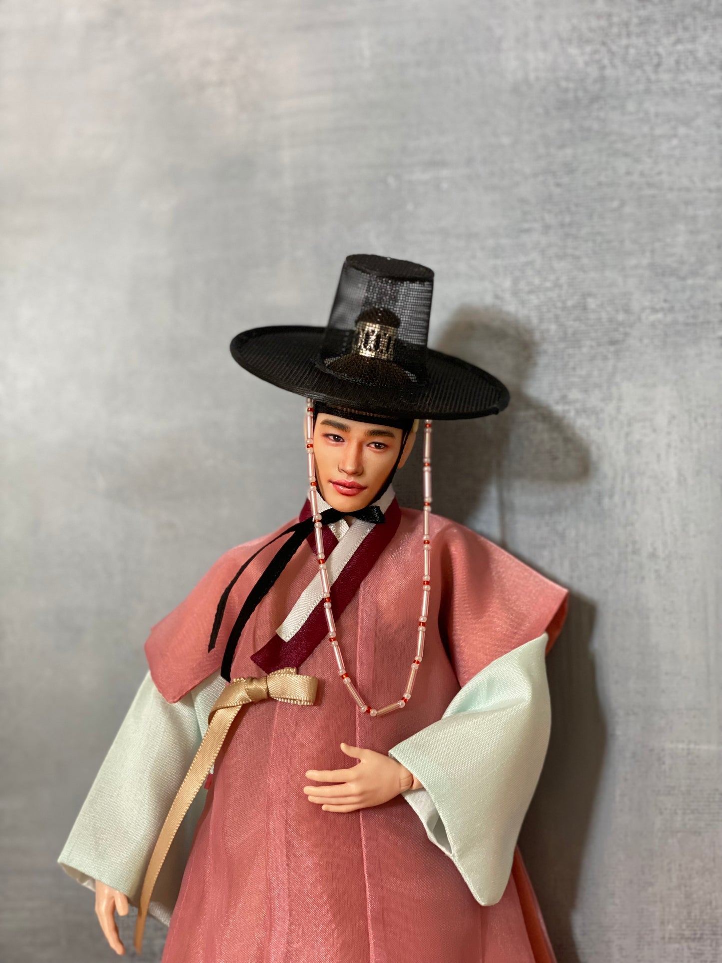 Doll Hanbok for 12" male doll - salmon color outercoat