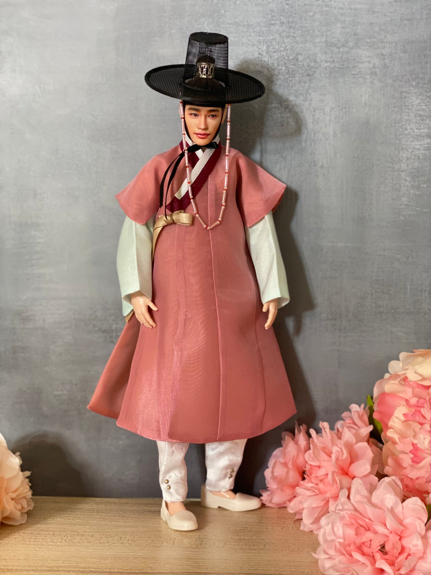 Doll Hanbok for 12" male doll - salmon color outercoat