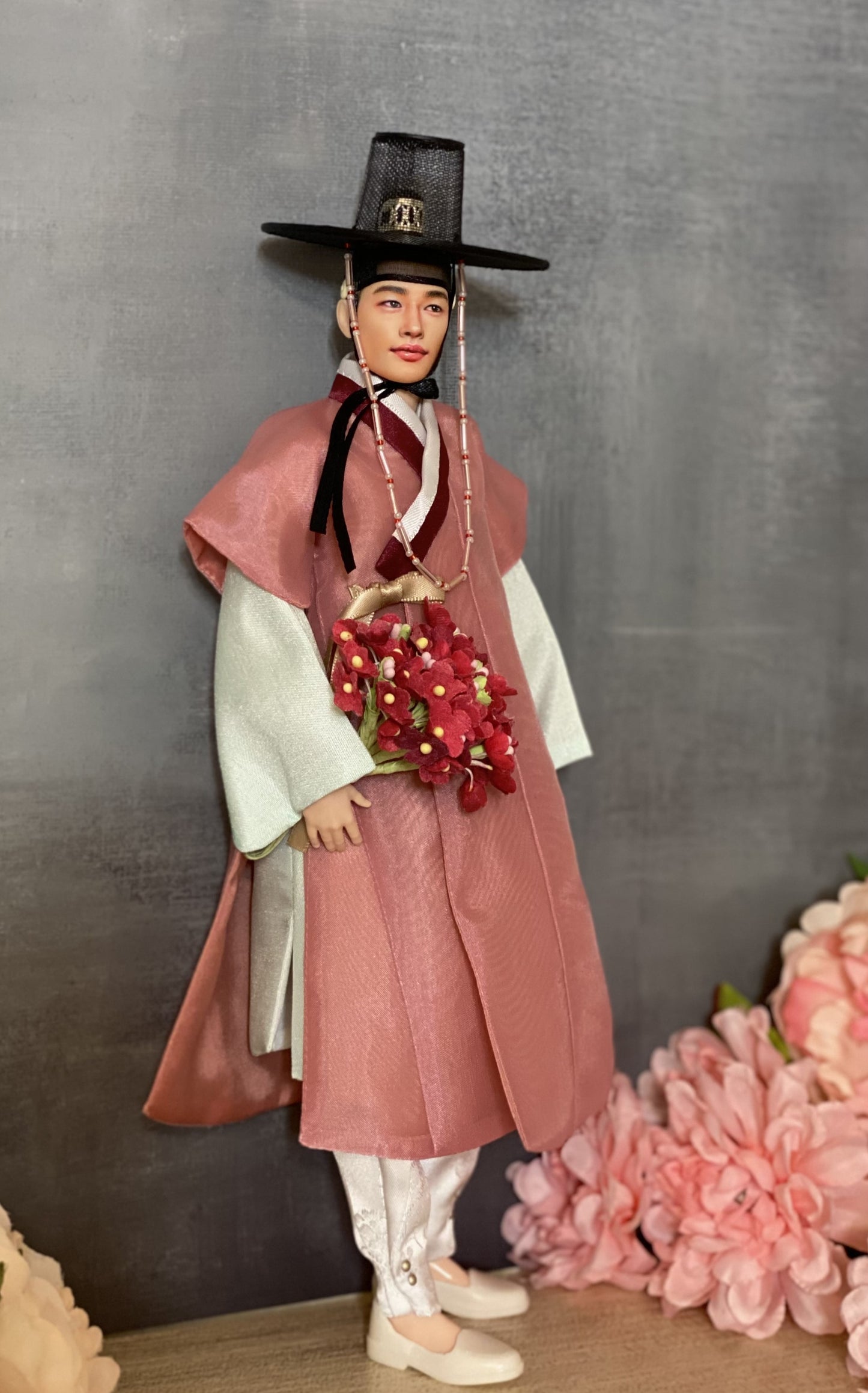 Doll Hanbok for 12" male doll - salmon color outercoat