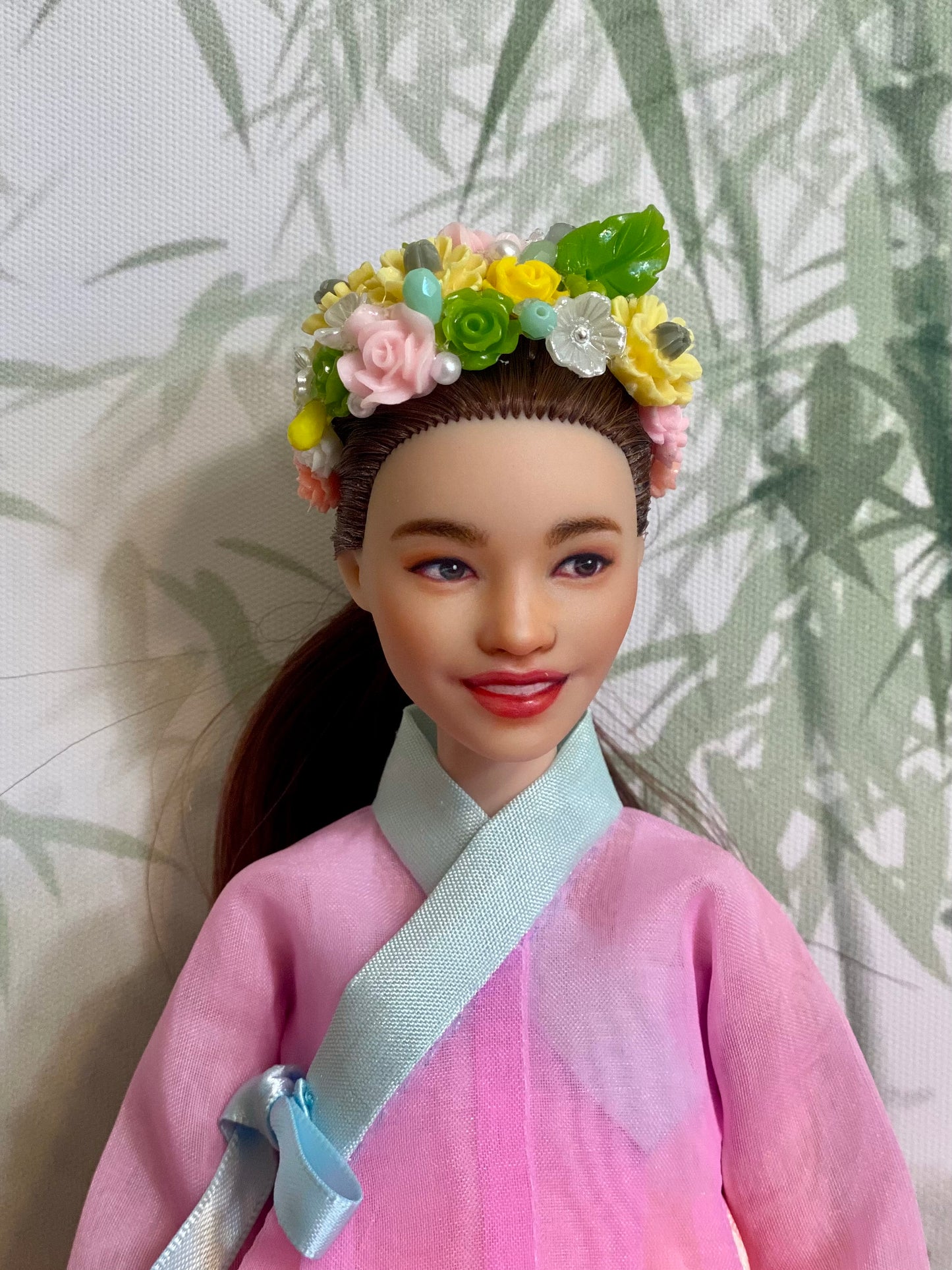 Doll Hanbok Hair Accessories for 12 inch doll - Flower hair band(yellow green)