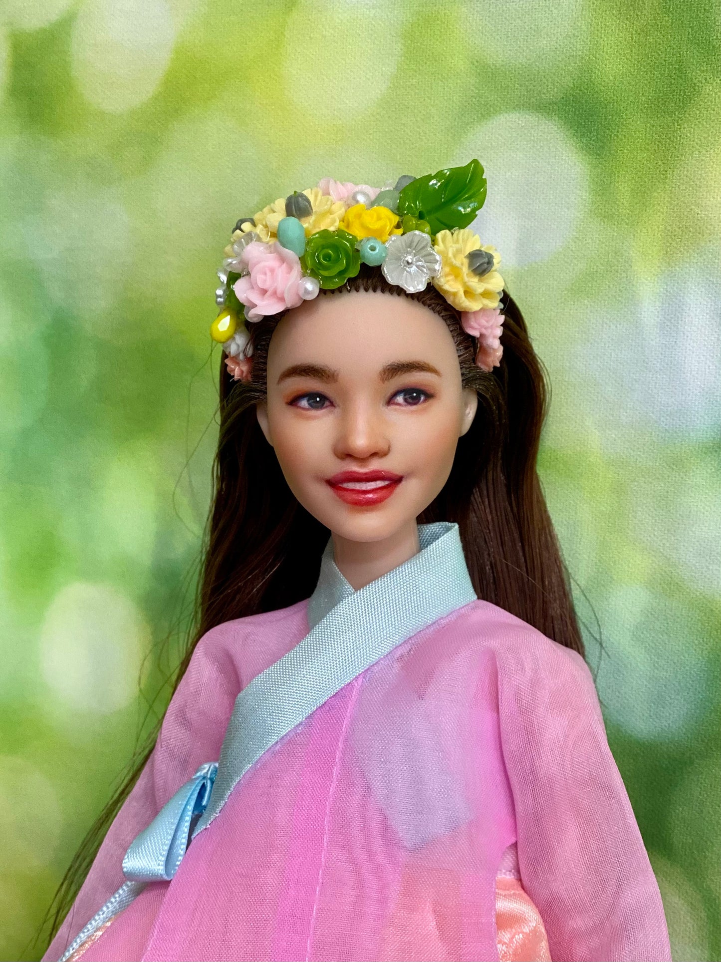 Doll Hanbok Hair Accessories for 12 inch doll - Flower hair band(yellow green)