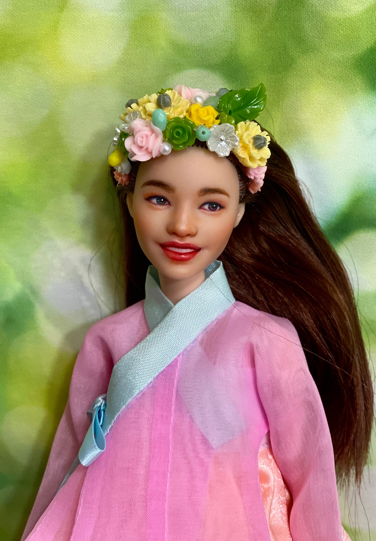 Doll Hanbok Hair Accessories for 12 inch doll - Flower hair band(yellow green)