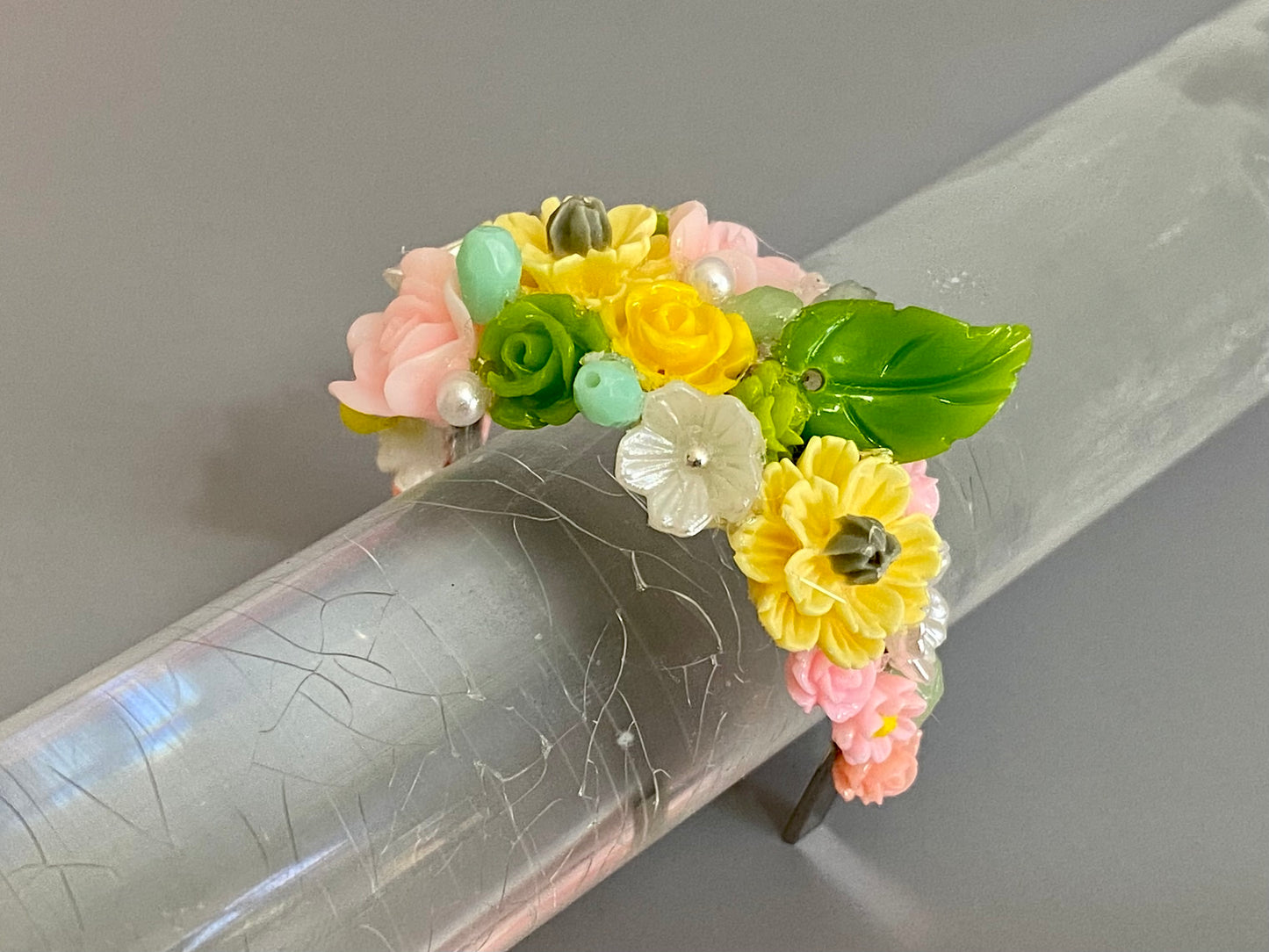 Doll Hanbok Hair Accessories for 12 inch doll - Flower hair band(yellow green)
