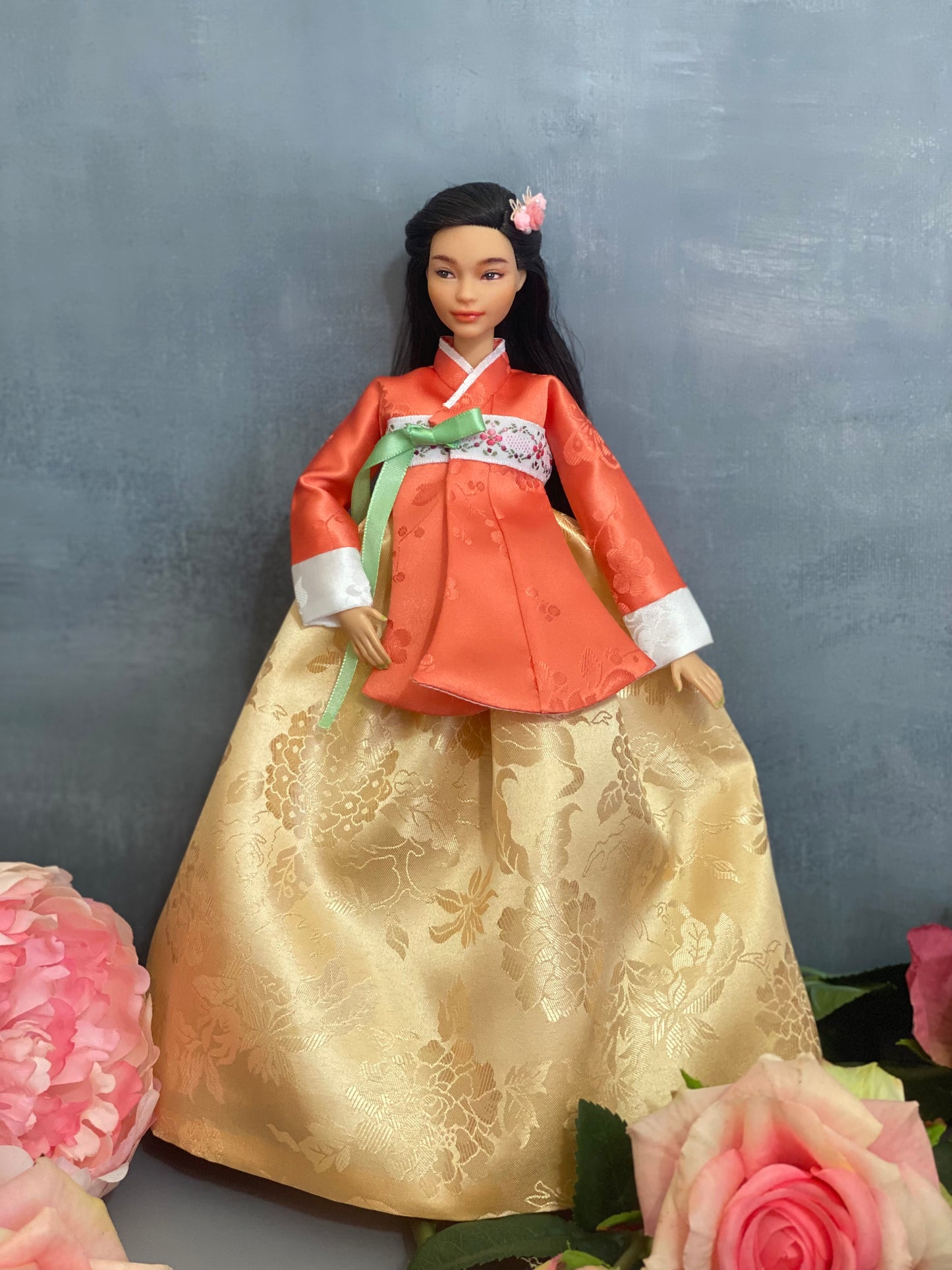 Doll Hanbok for 12"(30cm) doll - Orange colored Dang-eui Hanbok set