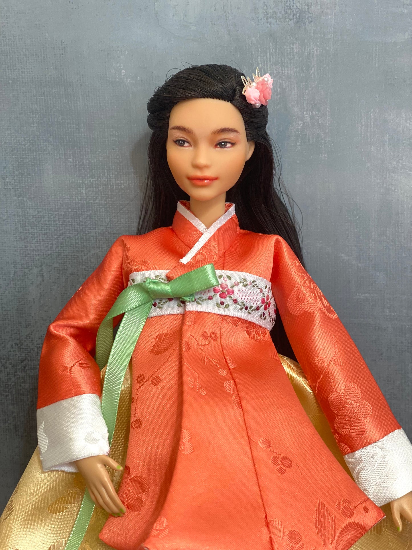 Doll Hanbok for 12"(30cm) doll - Orange colored Dang-eui Hanbok set