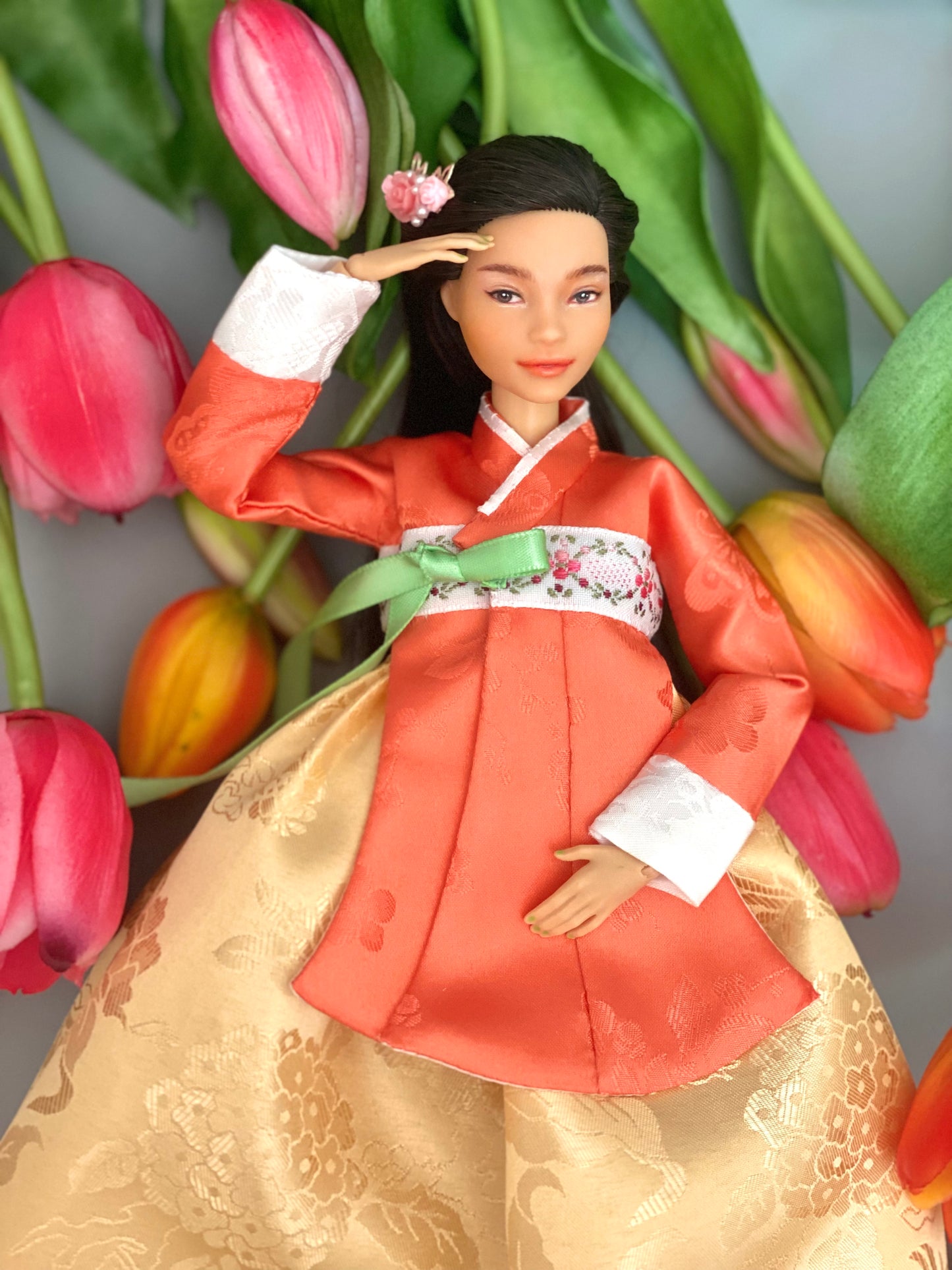 Doll Hanbok for 12"(30cm) doll - Orange colored Dang-eui Hanbok set