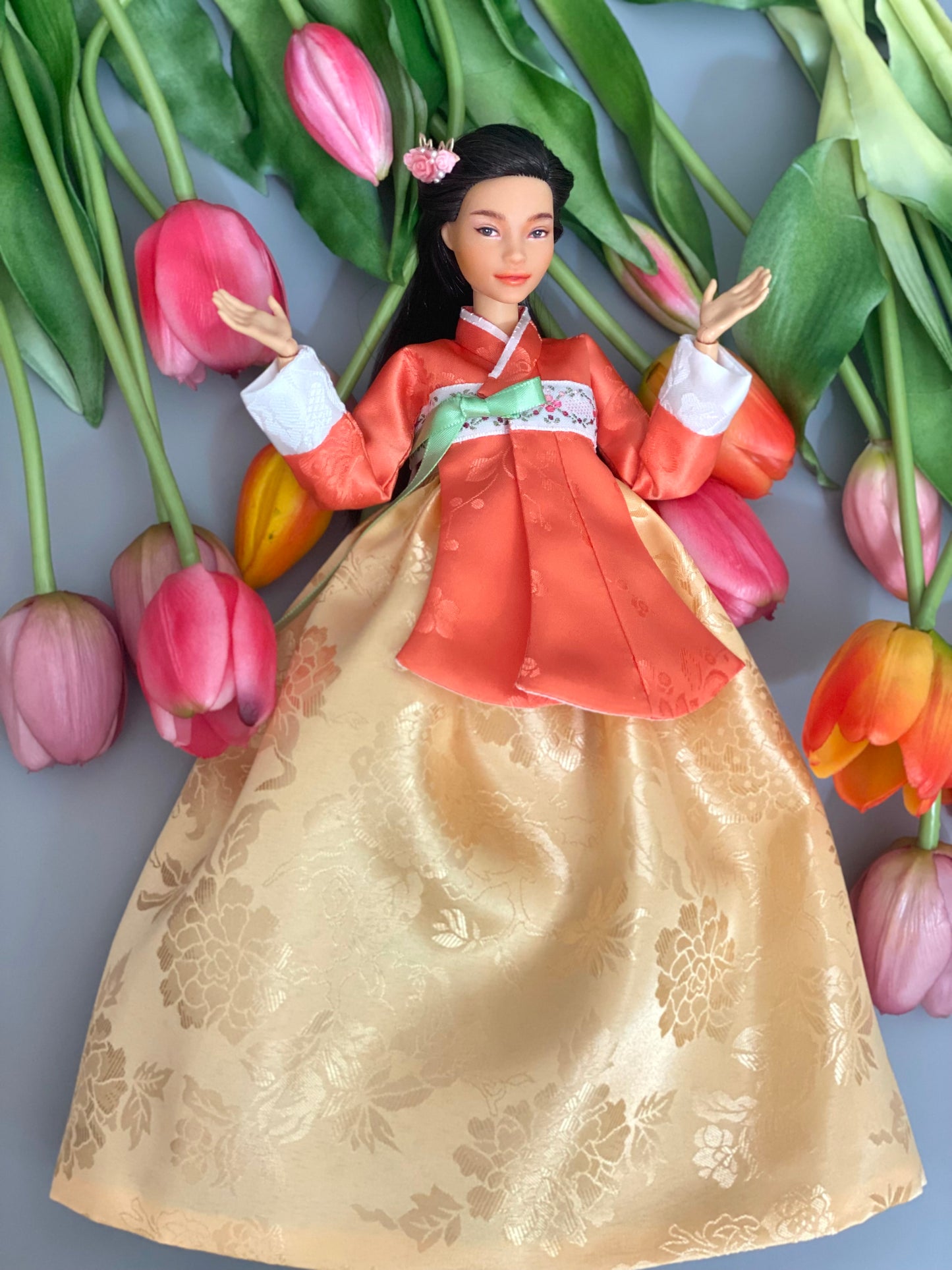 Doll Hanbok for 12"(30cm) doll - Orange colored Dang-eui Hanbok set
