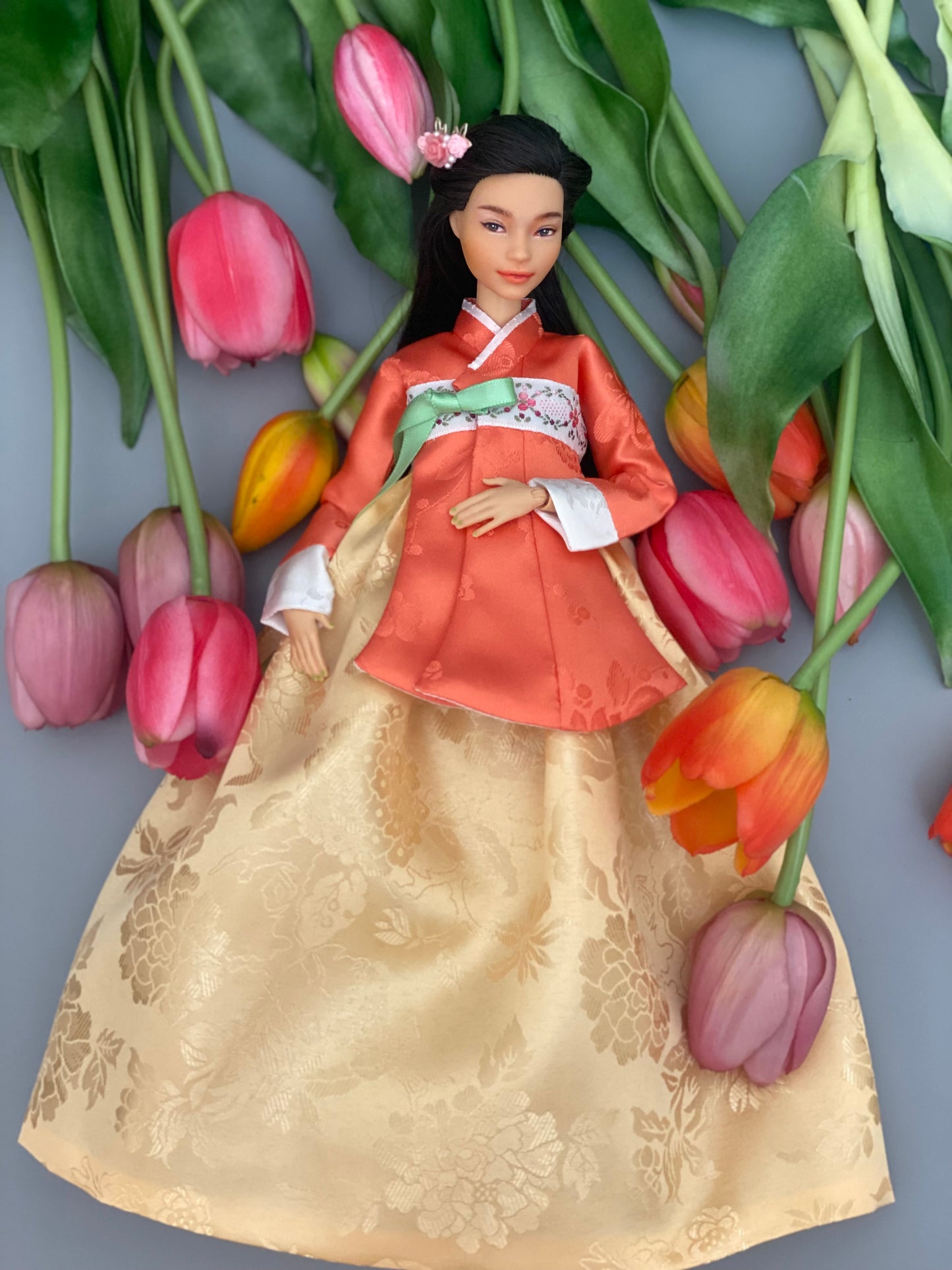 Doll Hanbok for 12"(30cm) doll - Orange colored Dang-eui Hanbok set