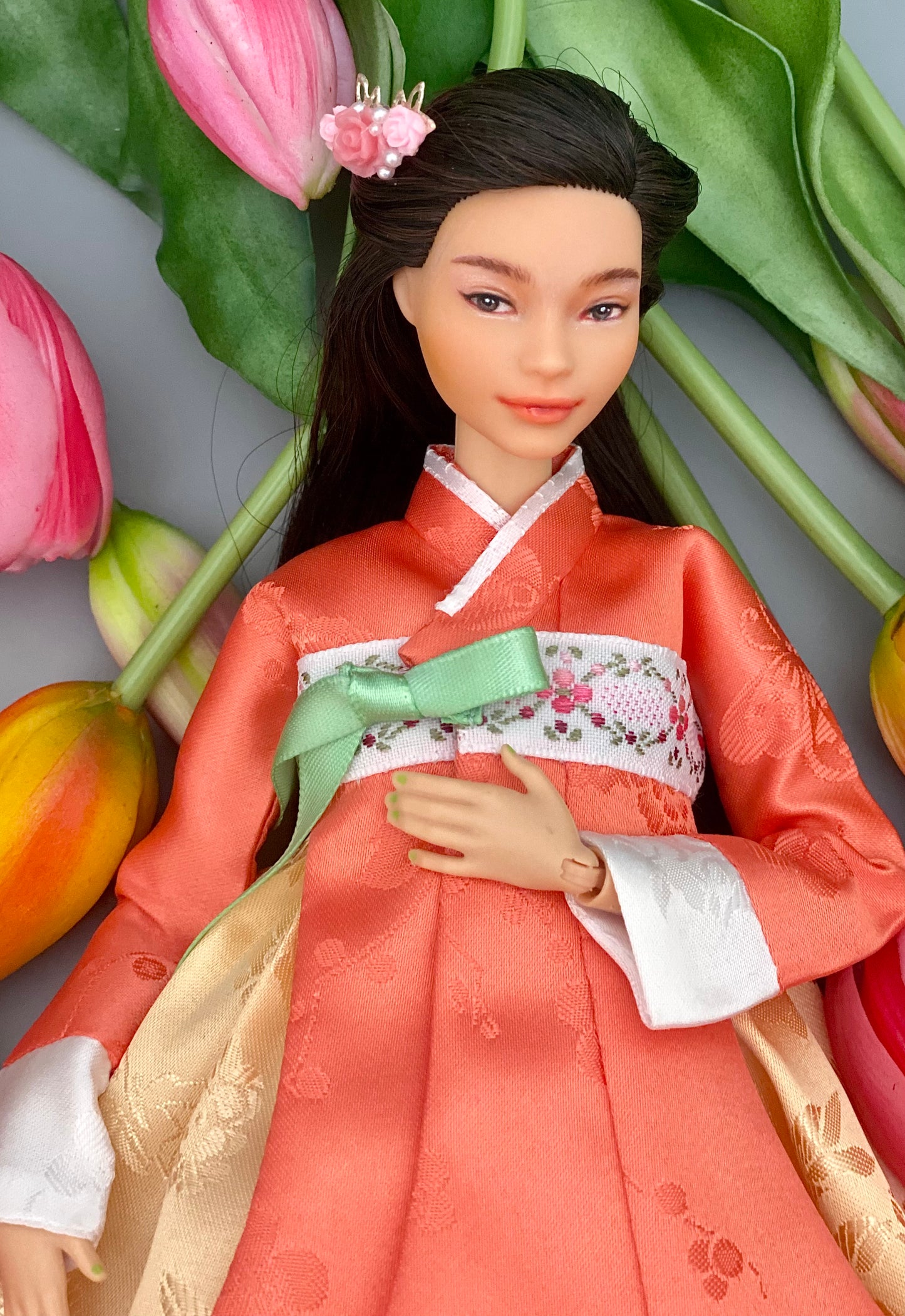 Doll Hanbok for 12"(30cm) doll - Orange colored Dang-eui Hanbok set