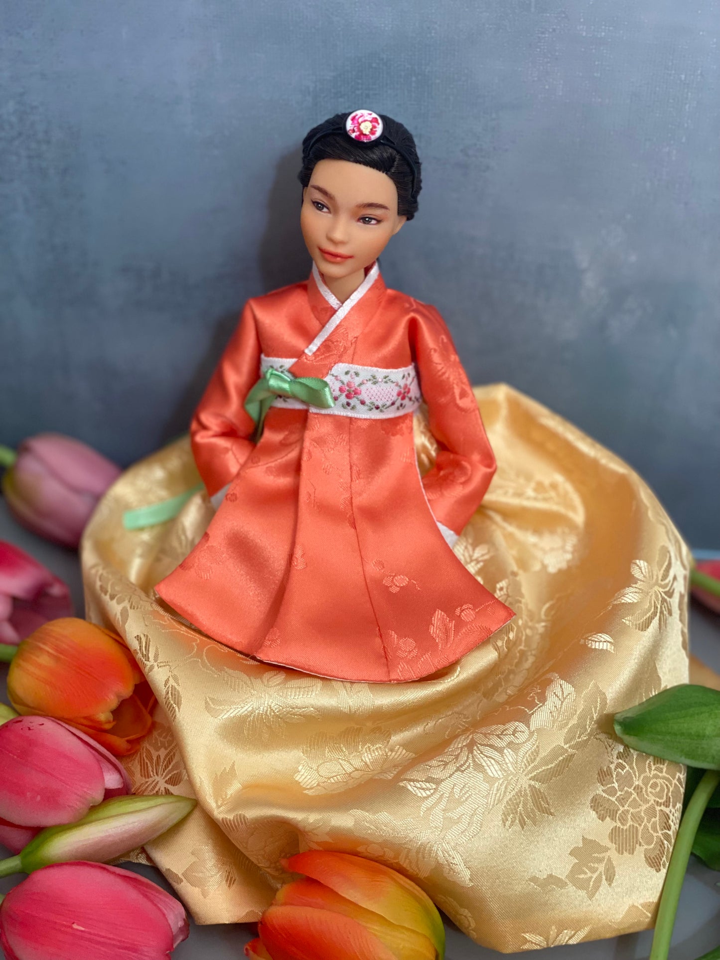 Doll Hanbok for 12"(30cm) doll - Orange colored Dang-eui Hanbok set