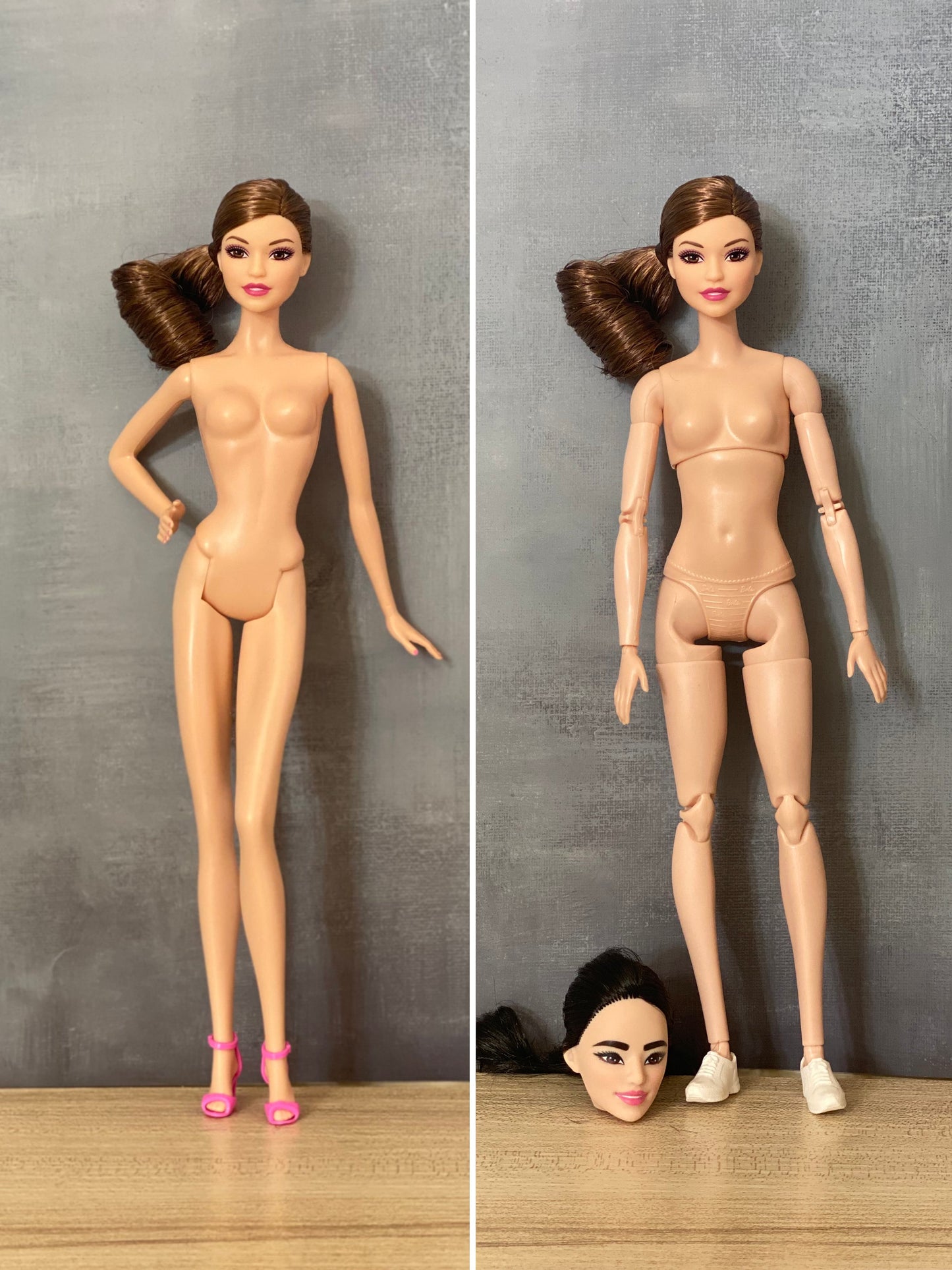 Cara de muñeca OOAK de 12" (30 cm) repintada con cuerpo de muñeca articulado
