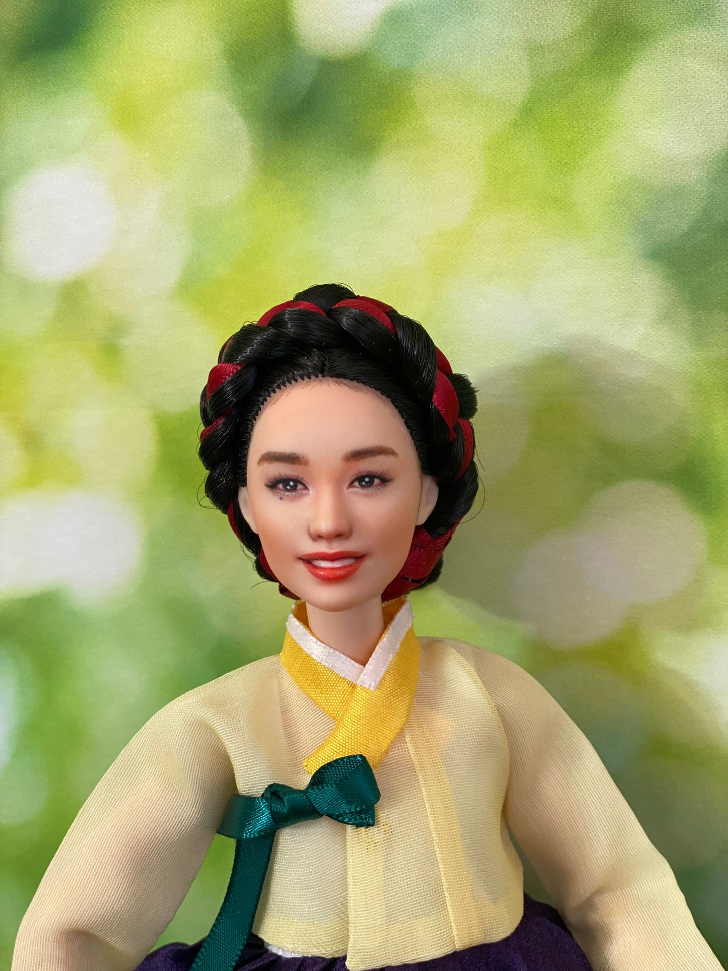 Korean traditional 'braided wig w/ ribbon wrapped' for 12" female doll up-hair styles