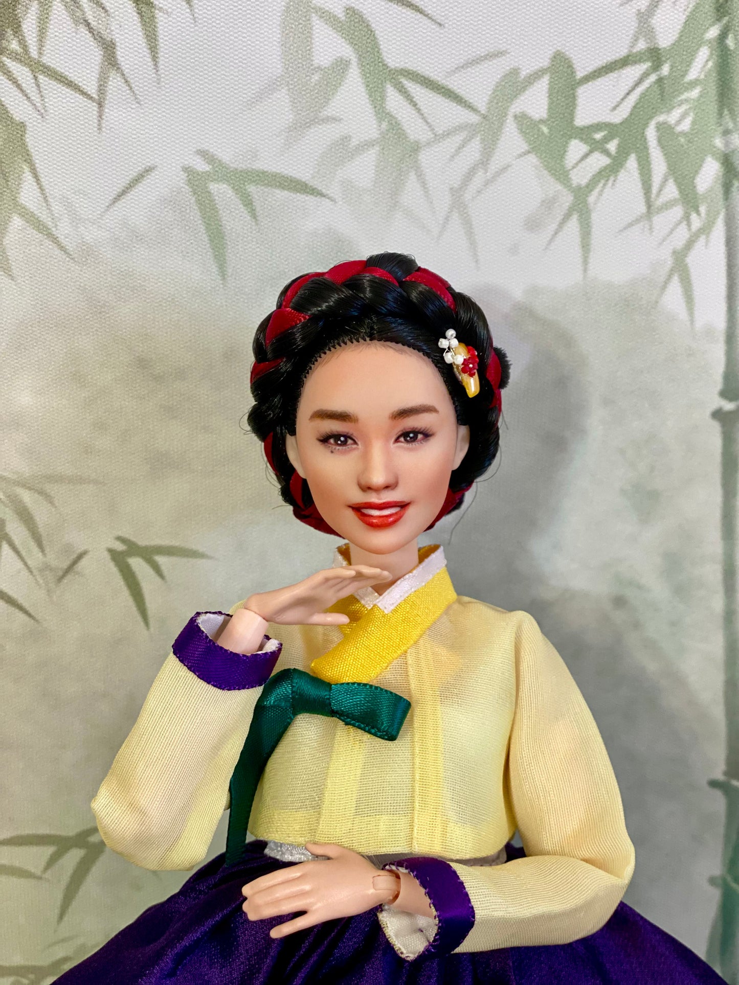 Korean traditional 'braided wig w/ ribbon wrapped' for 12" female doll up-hair styles