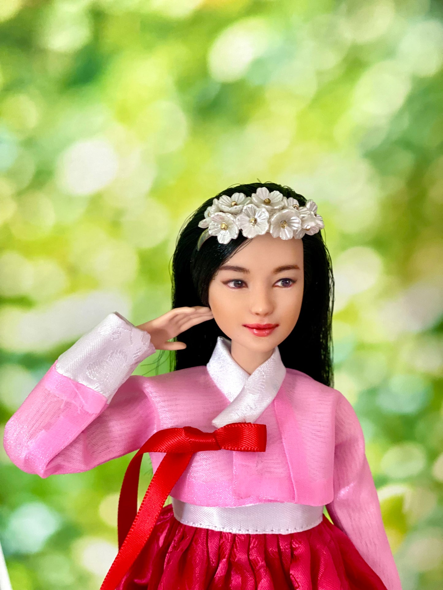 Doll Hanbok Hair Accessories for 12 inch doll - Flower hair band(white)