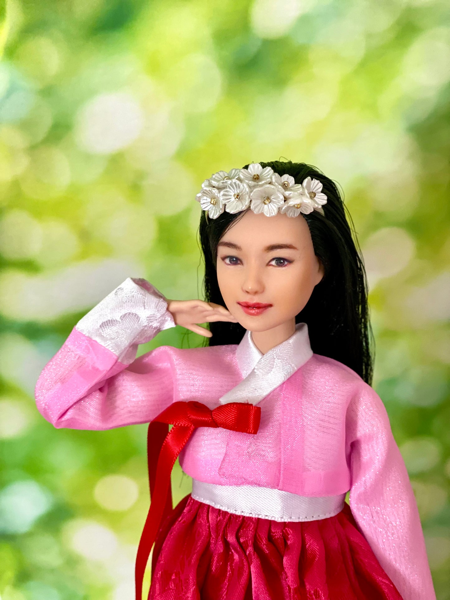 Doll Hanbok Hair Accessories for 12 inch doll - Flower hair band(white)