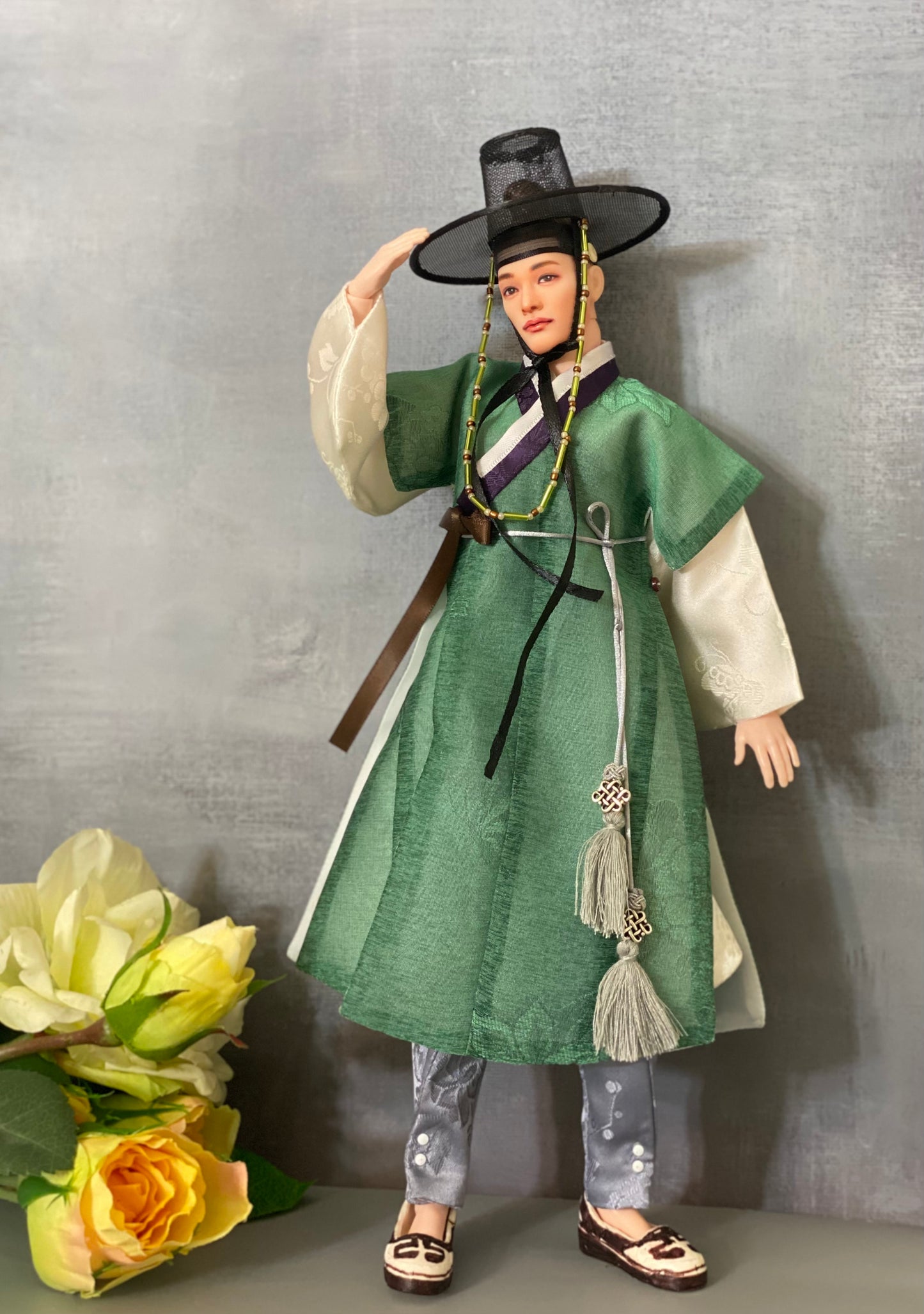 Doll Hanbok for 12" male doll - green outercoat set
