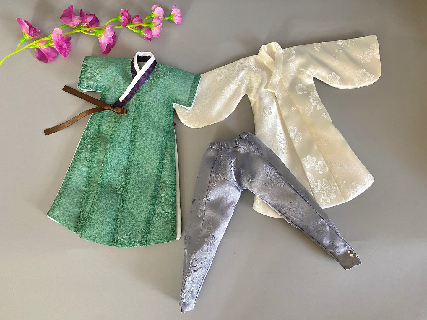 Doll Hanbok for 12" male doll - green outercoat set