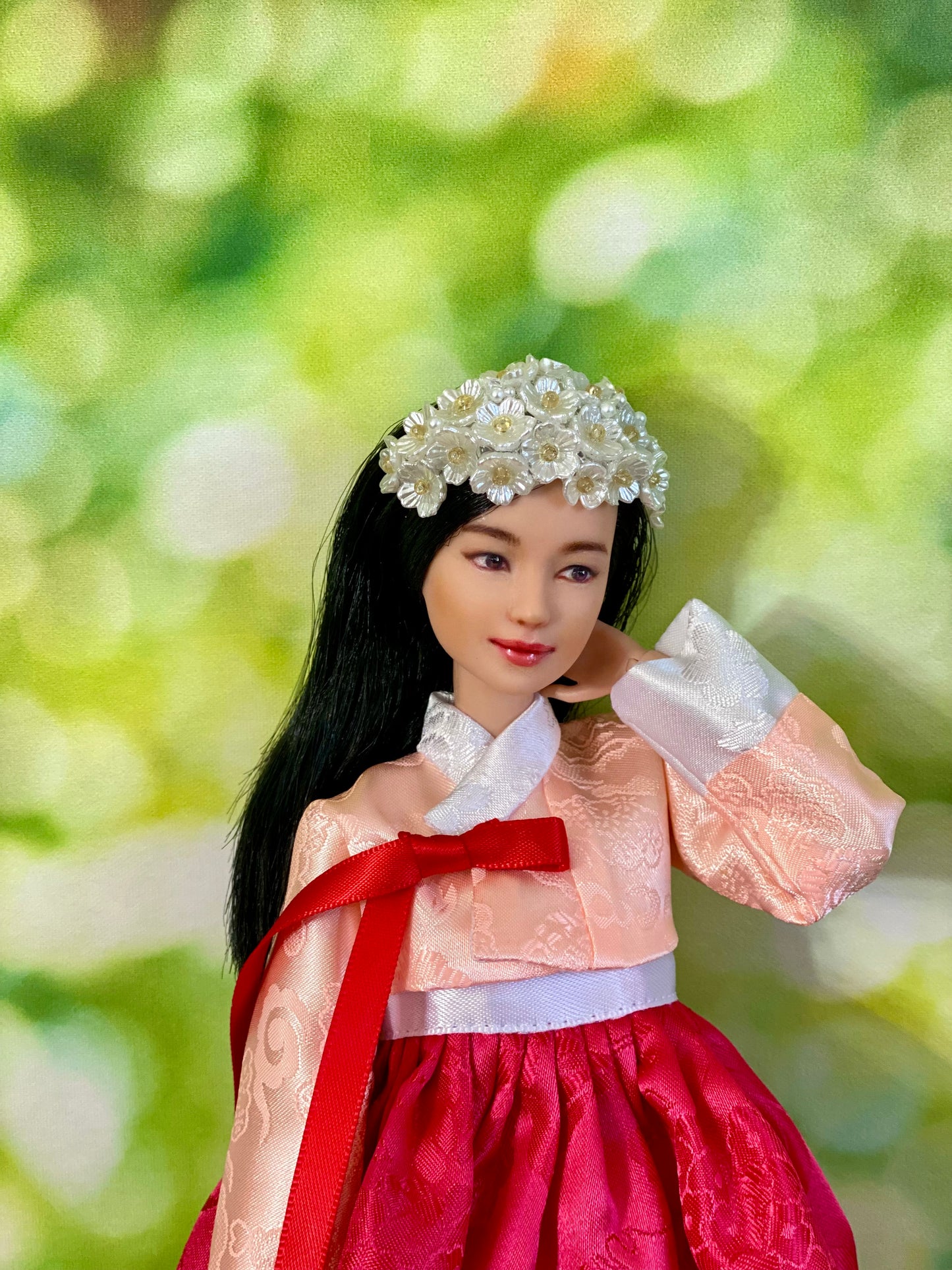 Doll Hanbok Hair Accessories for 12 inch doll - Flower hair band(white)