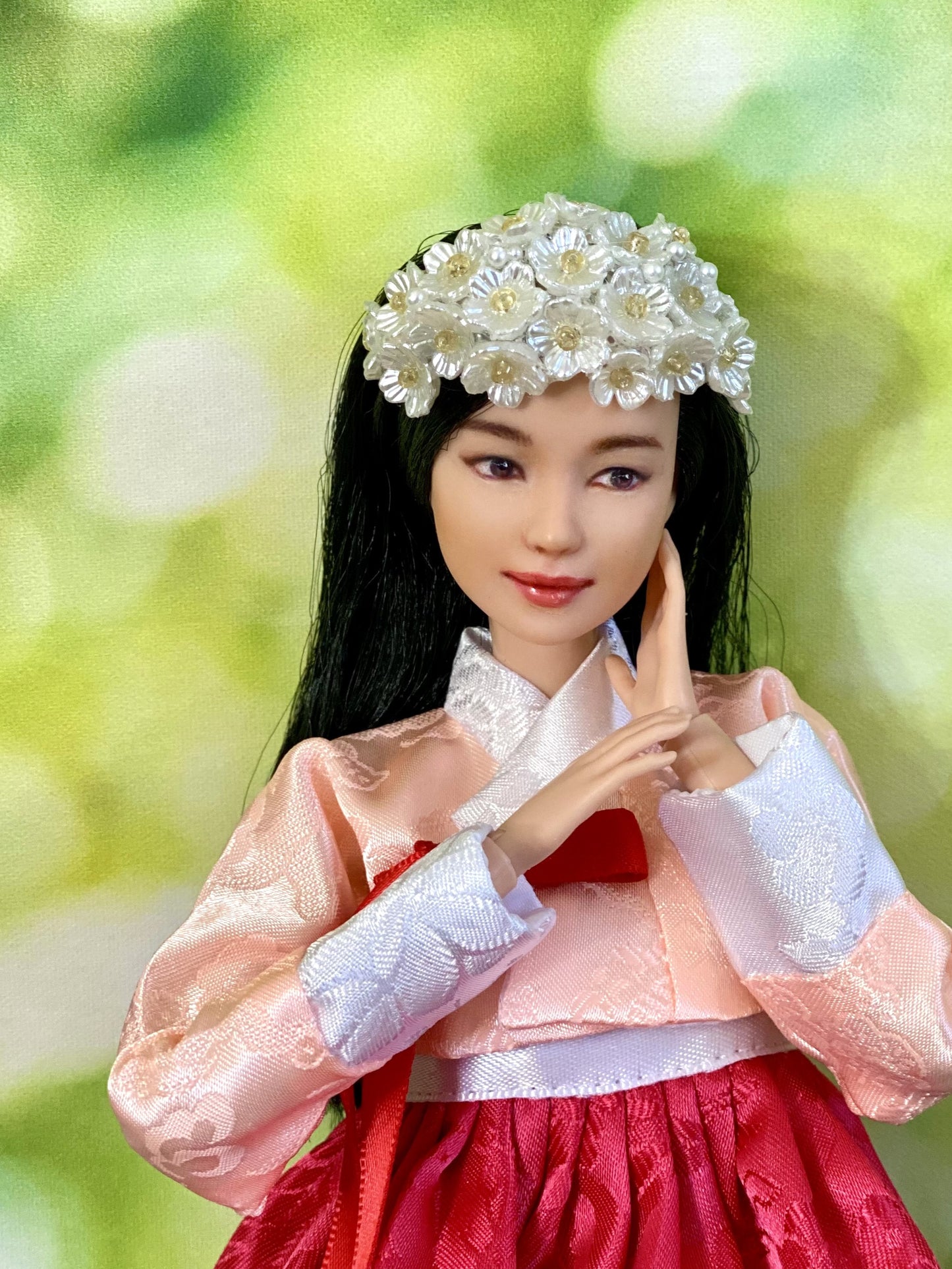 Doll Hanbok Hair Accessories for 12 inch doll - Flower hair band(white)