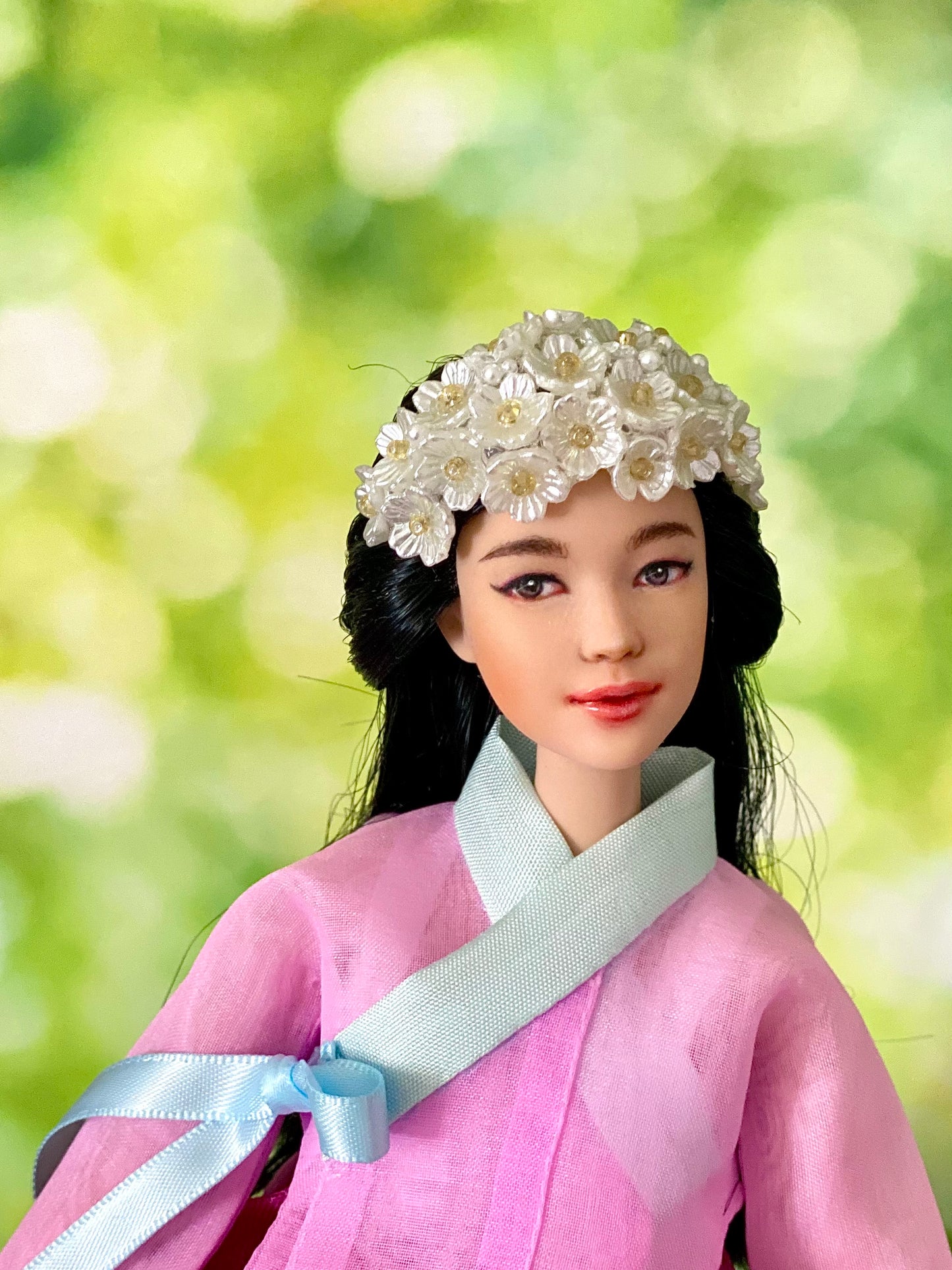 Doll Hanbok Hair Accessories for 12 inch doll - Flower hair band(white)