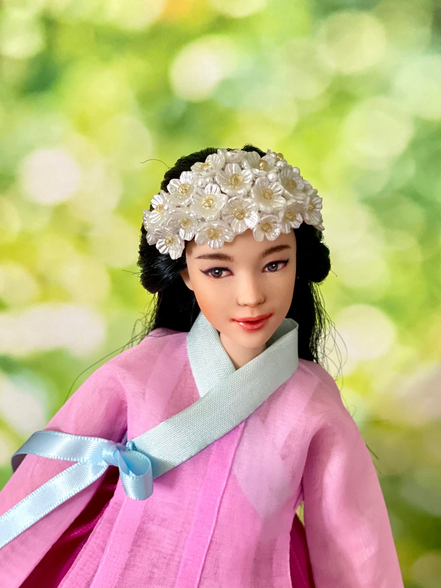 Doll Hanbok Hair Accessories for 12 inch doll - Flower hair band(white)