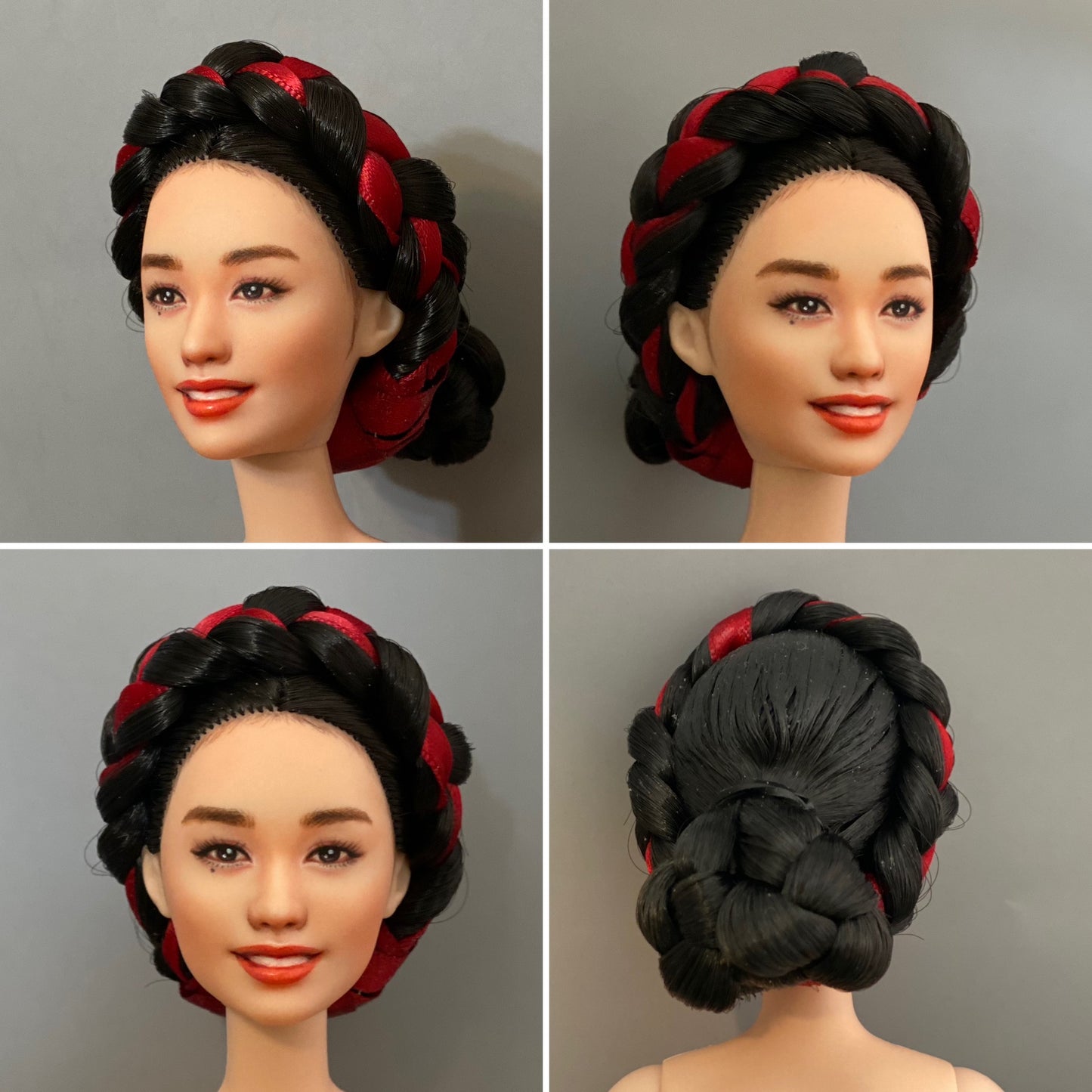 Korean traditional 'braided wig w/ ribbon wrapped' for 12" female doll up-hair styles