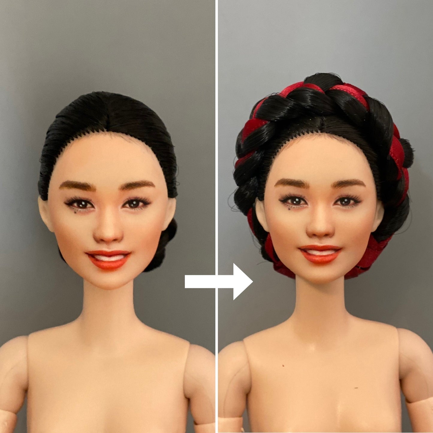 Korean traditional 'braided wig w/ ribbon wrapped' for 12" female doll up-hair styles