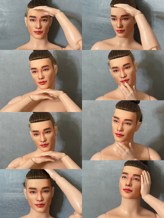 OOAK 12"(30cm) male doll face repainted w/ articulated doll body