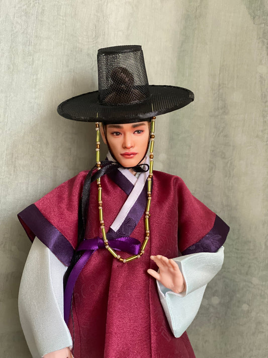 Doll Hanbok for 12" male doll - wine color outercoat set