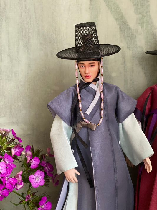 Doll Hanbok for 12" male doll - grey color outercoat