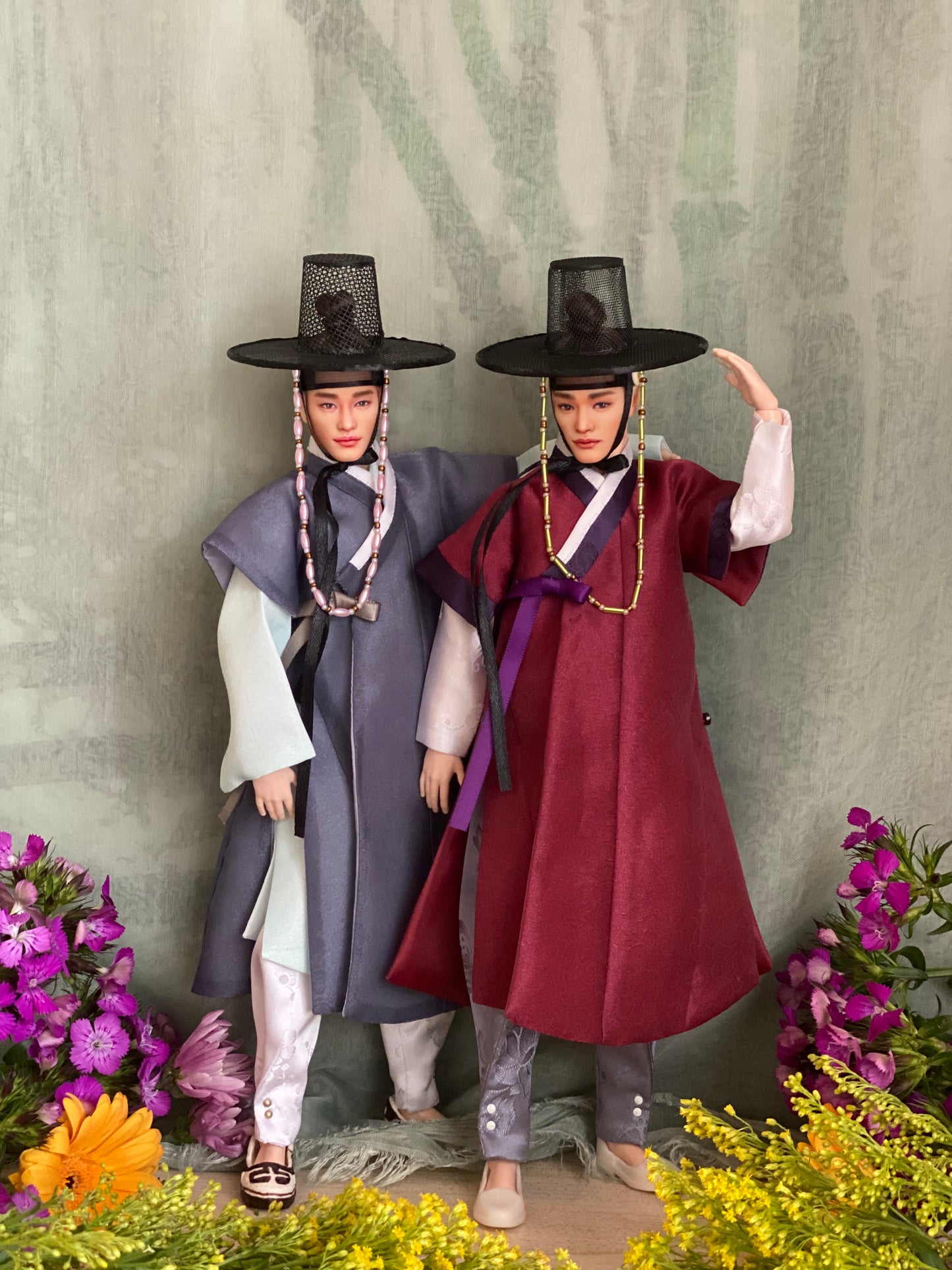 Doll Hanbok for 12" male doll - wine color outercoat set