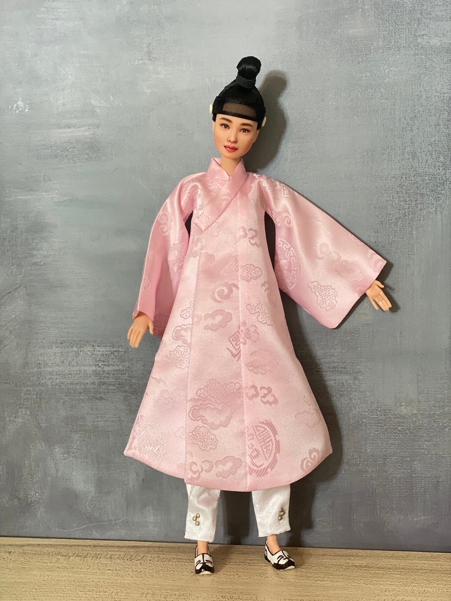 Doll Hanbok for 12" female doll - peach outercoat set