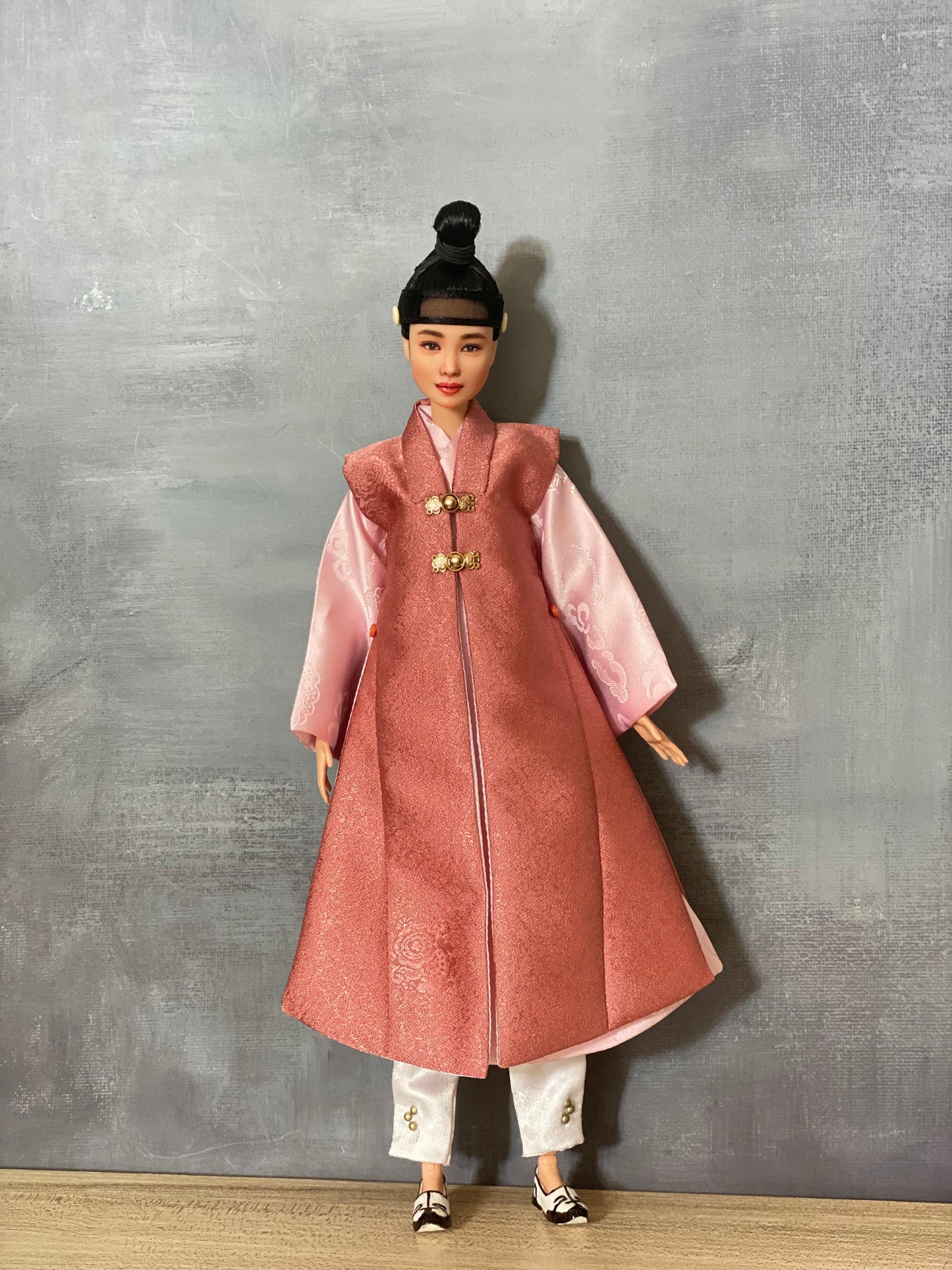 Doll Hanbok for 12" female doll - peach outercoat set