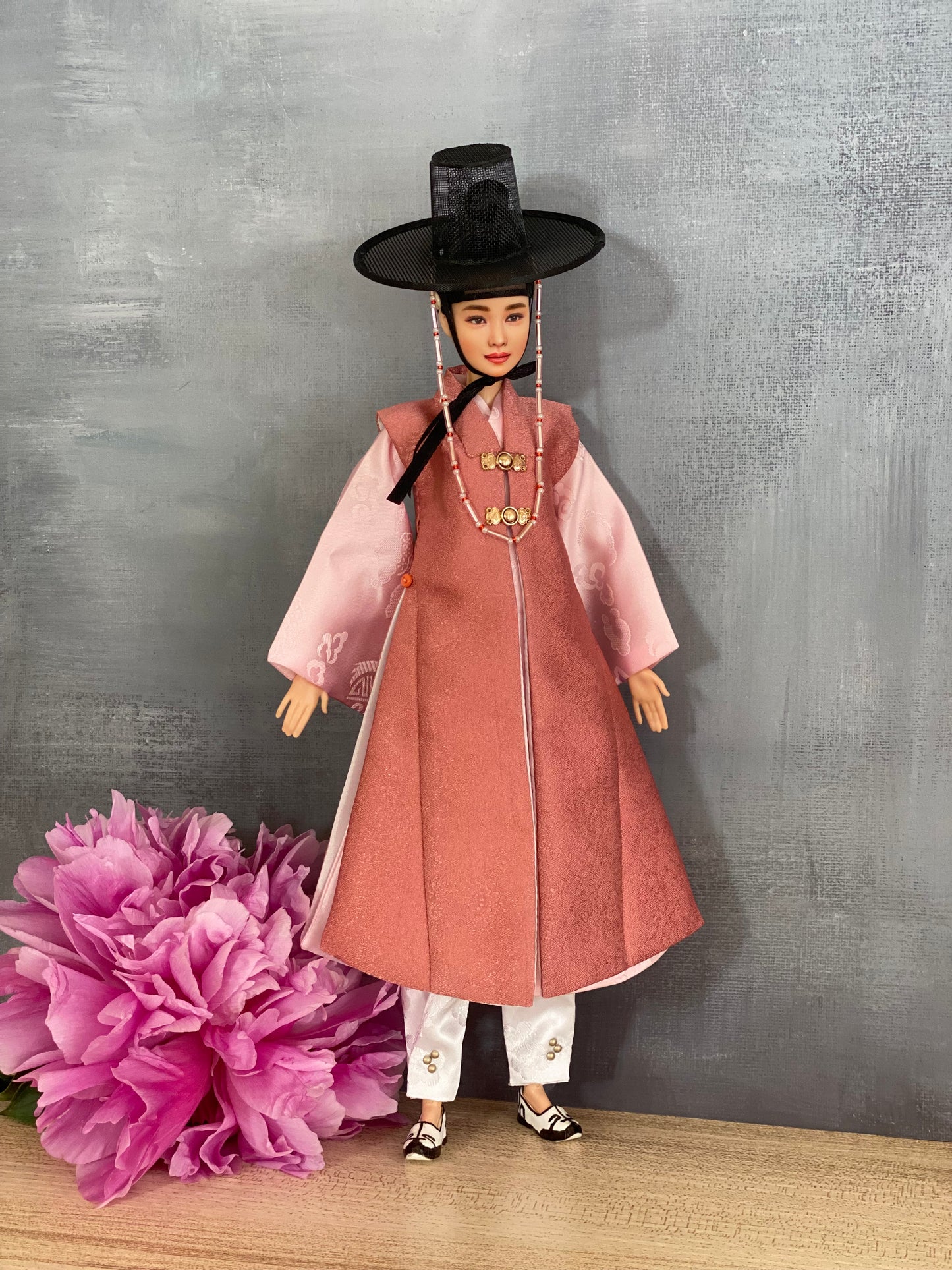 Doll Hanbok for 12" female doll - peach outercoat set