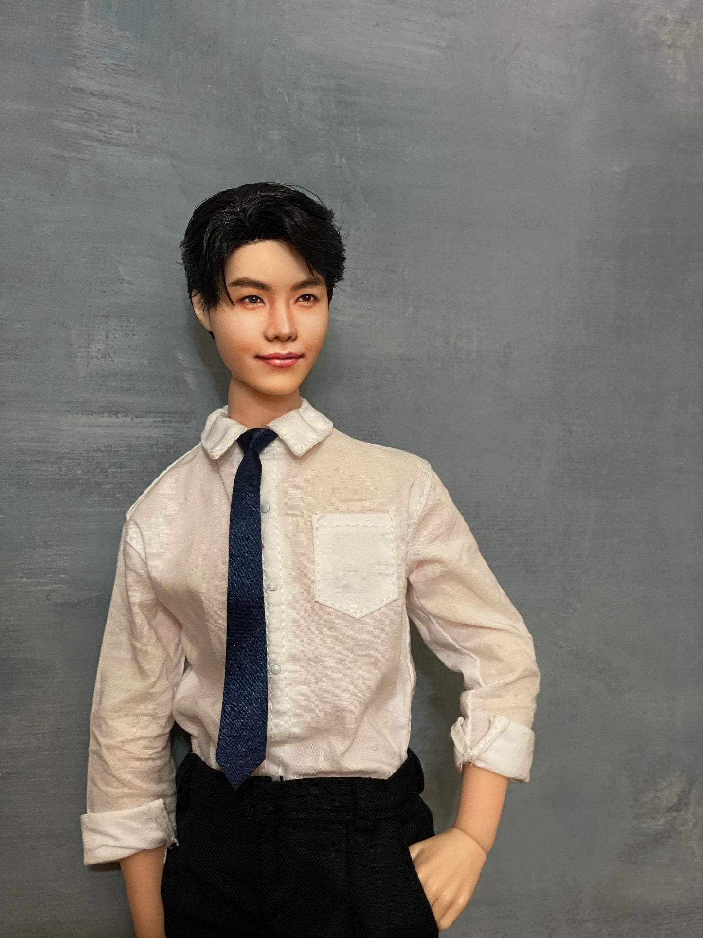 RESERVED FOR SAUNDRA-OOAK 12" male doll face repainted