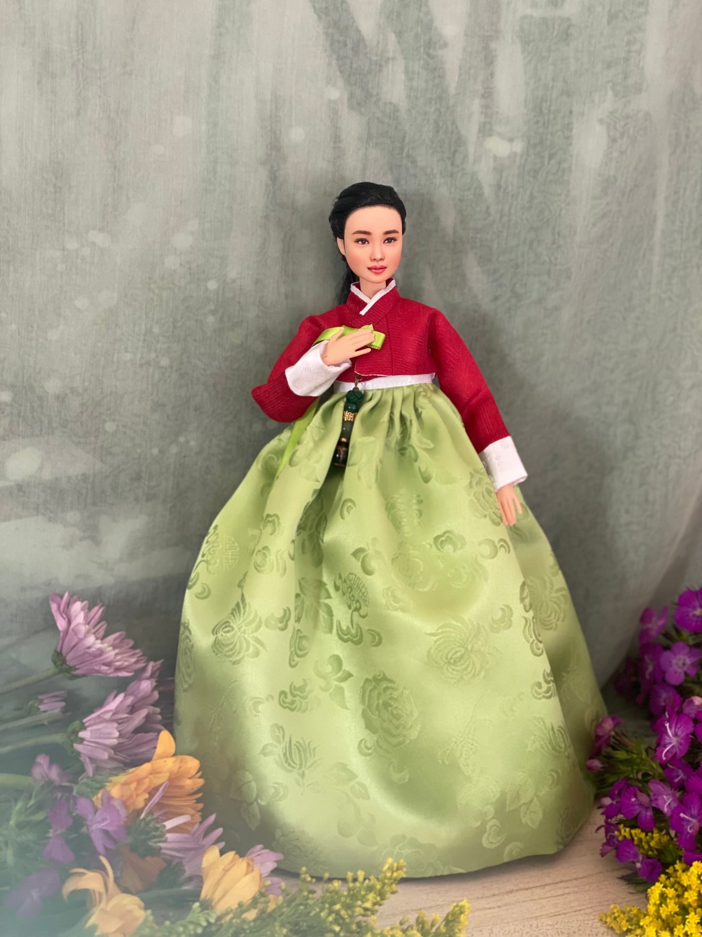 Doll Hanbok for 12"(30cm) doll - light green colored Min-Jeogori Hanbok set