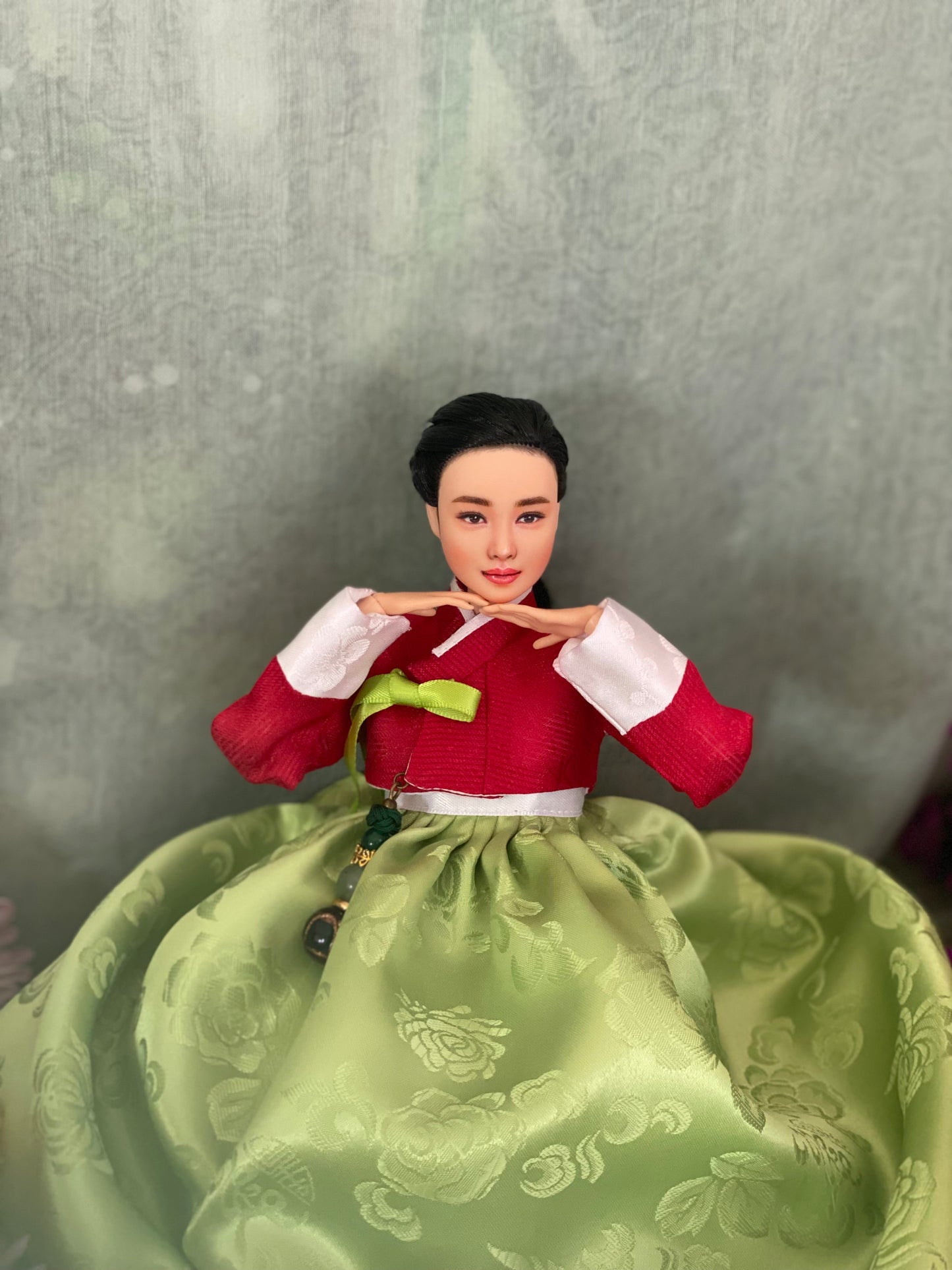 Doll Hanbok for 12"(30cm) doll - light green colored Min-Jeogori Hanbok set