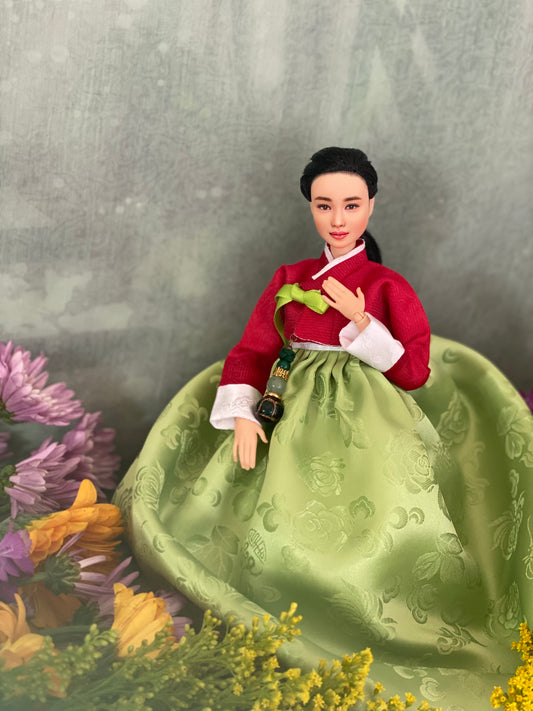 Doll Hanbok for 12"(30cm) doll - light green colored Min-Jeogori Hanbok set