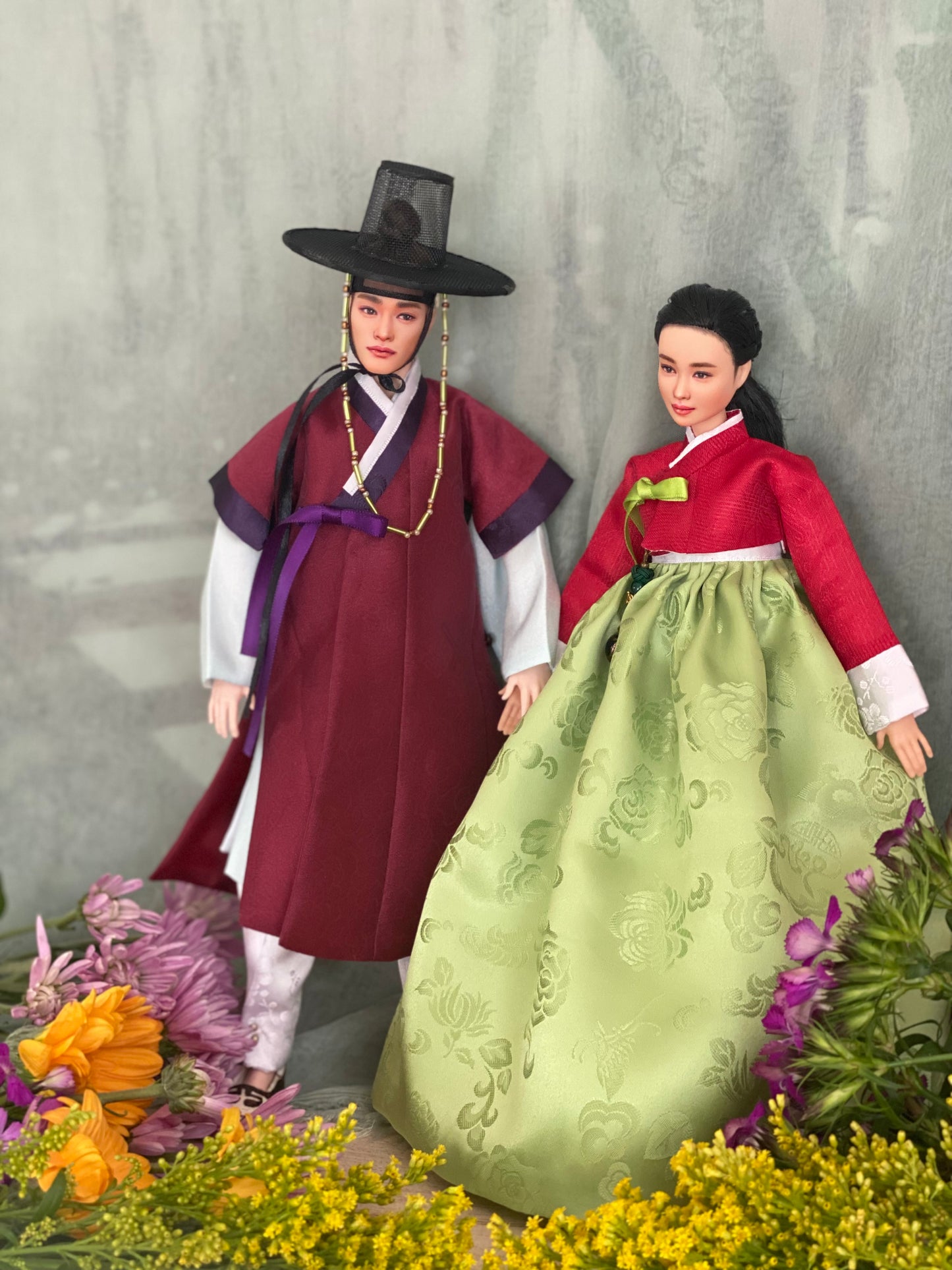 Doll Hanbok for 12" male doll - wine color outercoat set