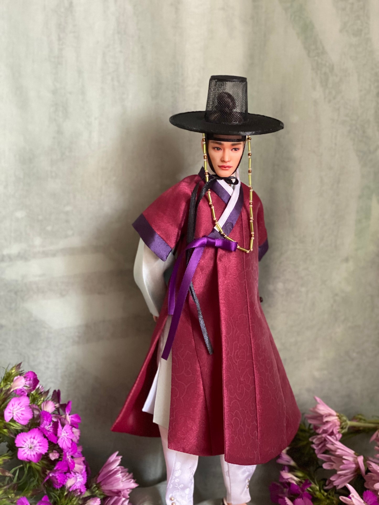 Doll Hanbok for 12" male doll - wine color outercoat set