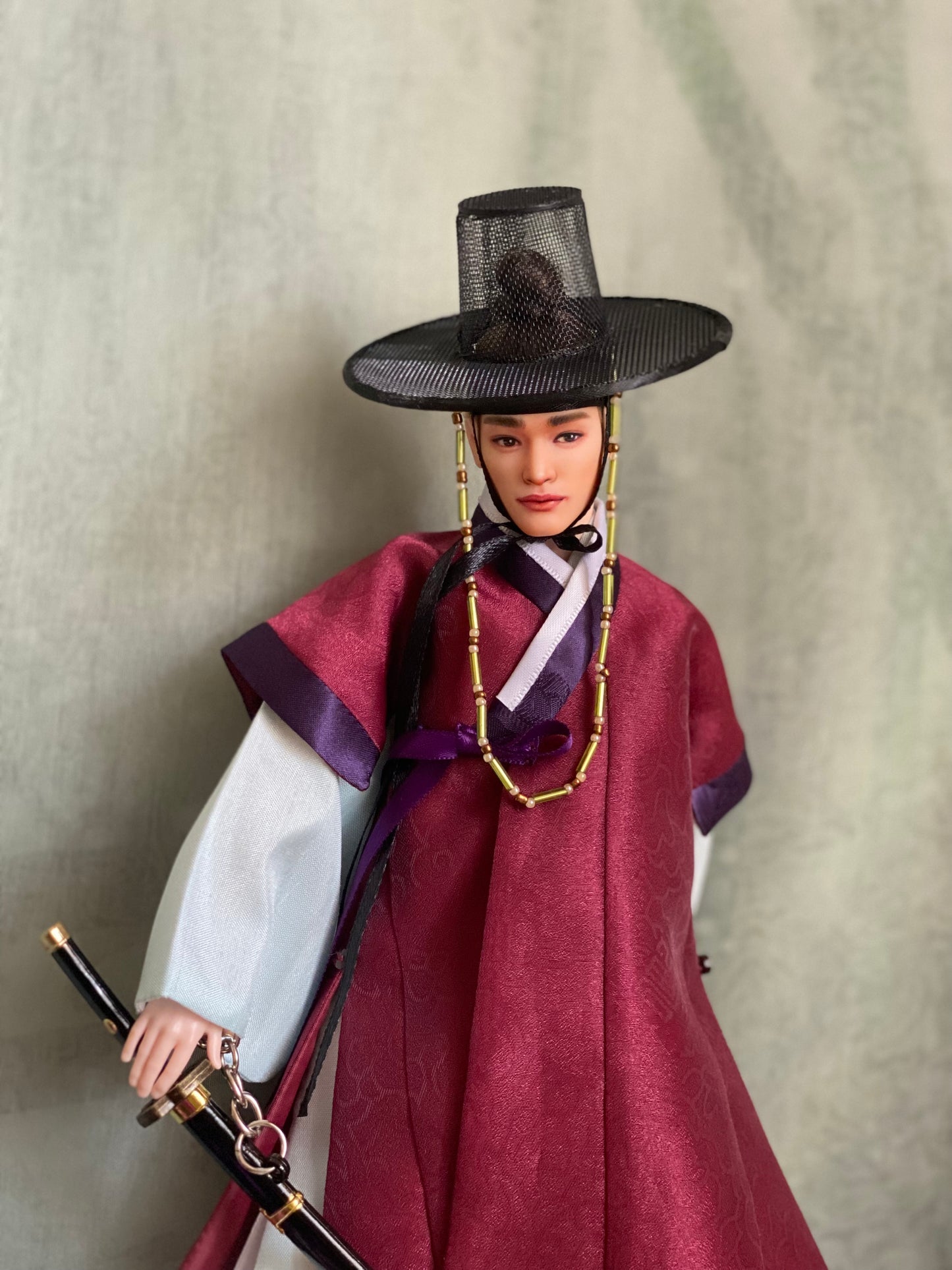 Doll Hanbok for 12" male doll - wine color outercoat set