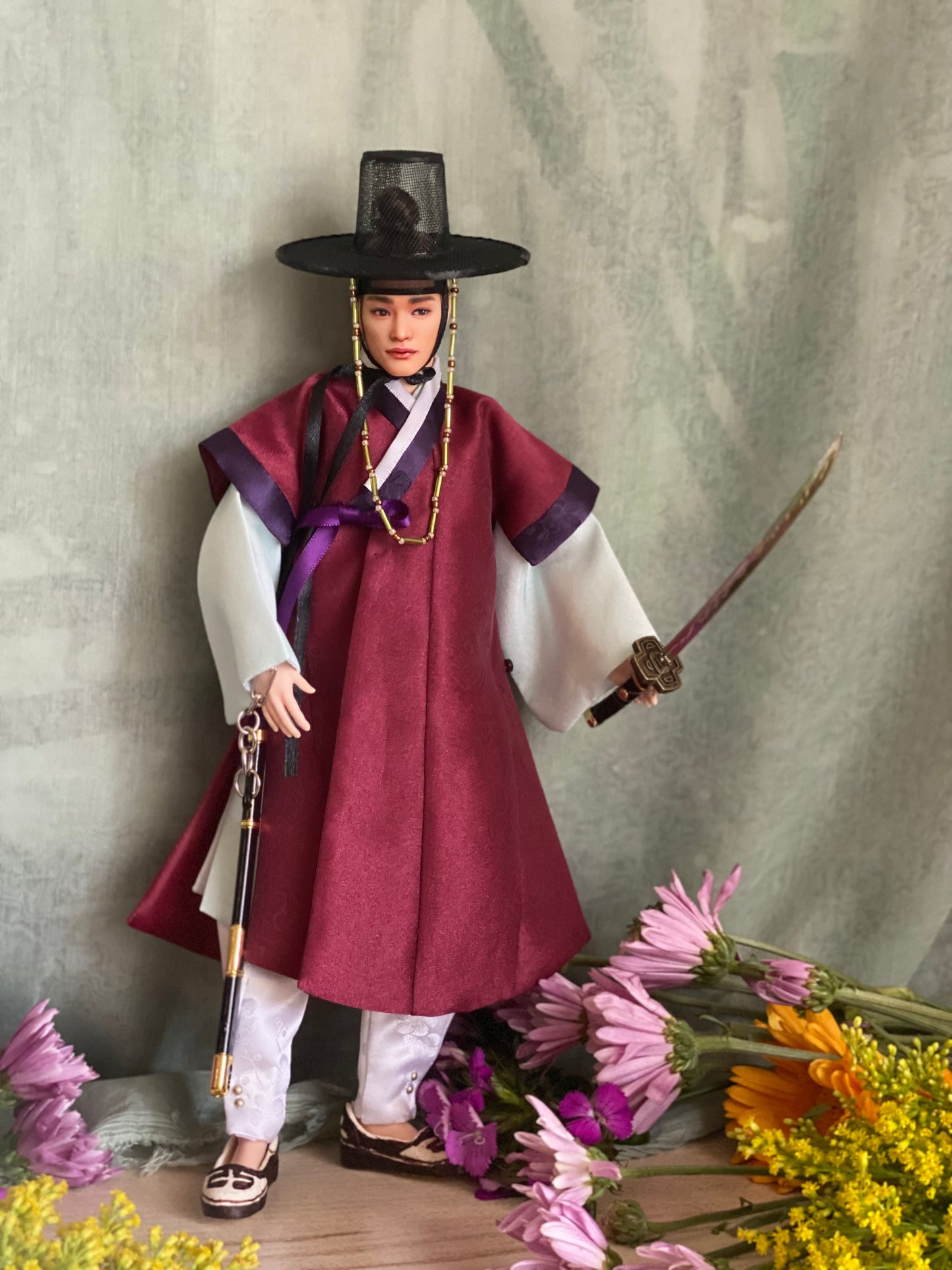 Doll Hanbok for 12" male doll - wine color outercoat set