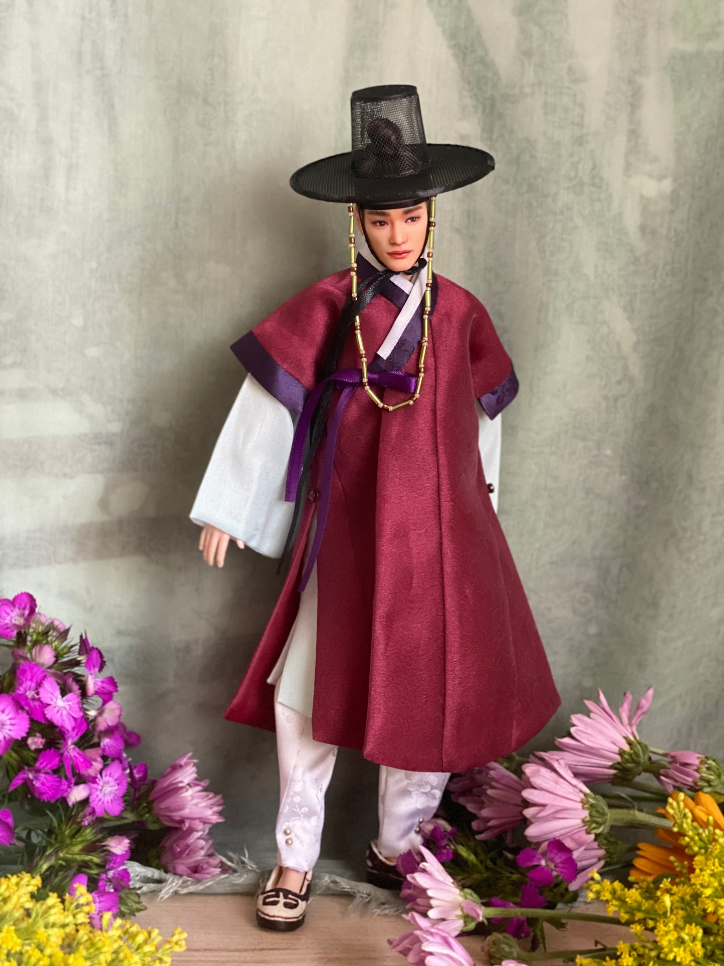 Doll Hanbok for 12" male doll - wine color outercoat set