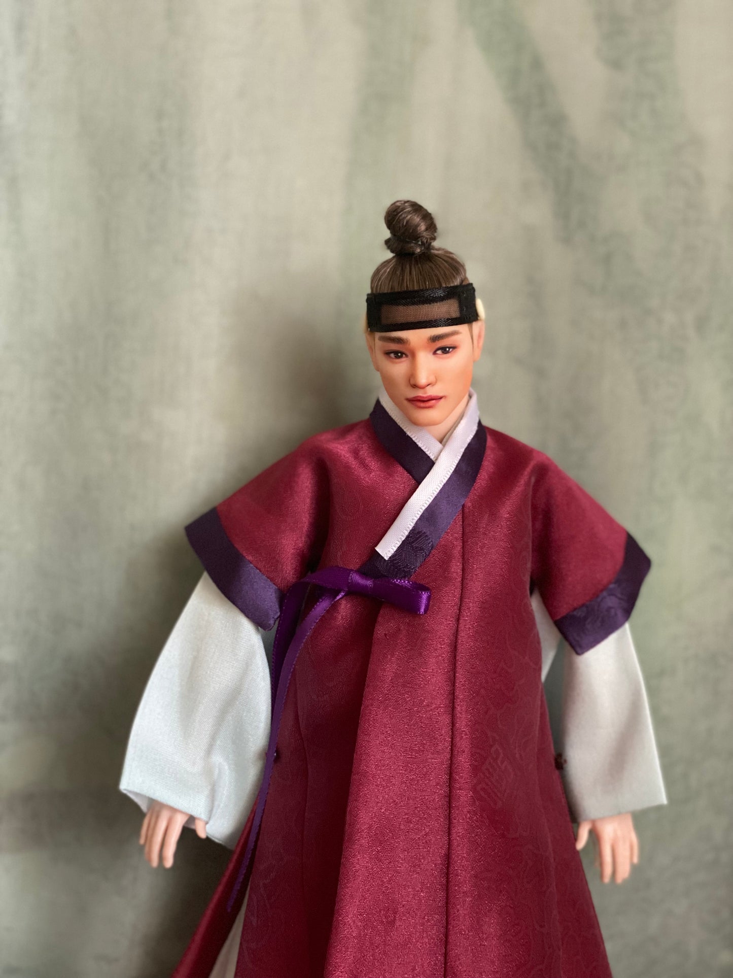 Doll Hanbok for 12" male doll - wine color outercoat set